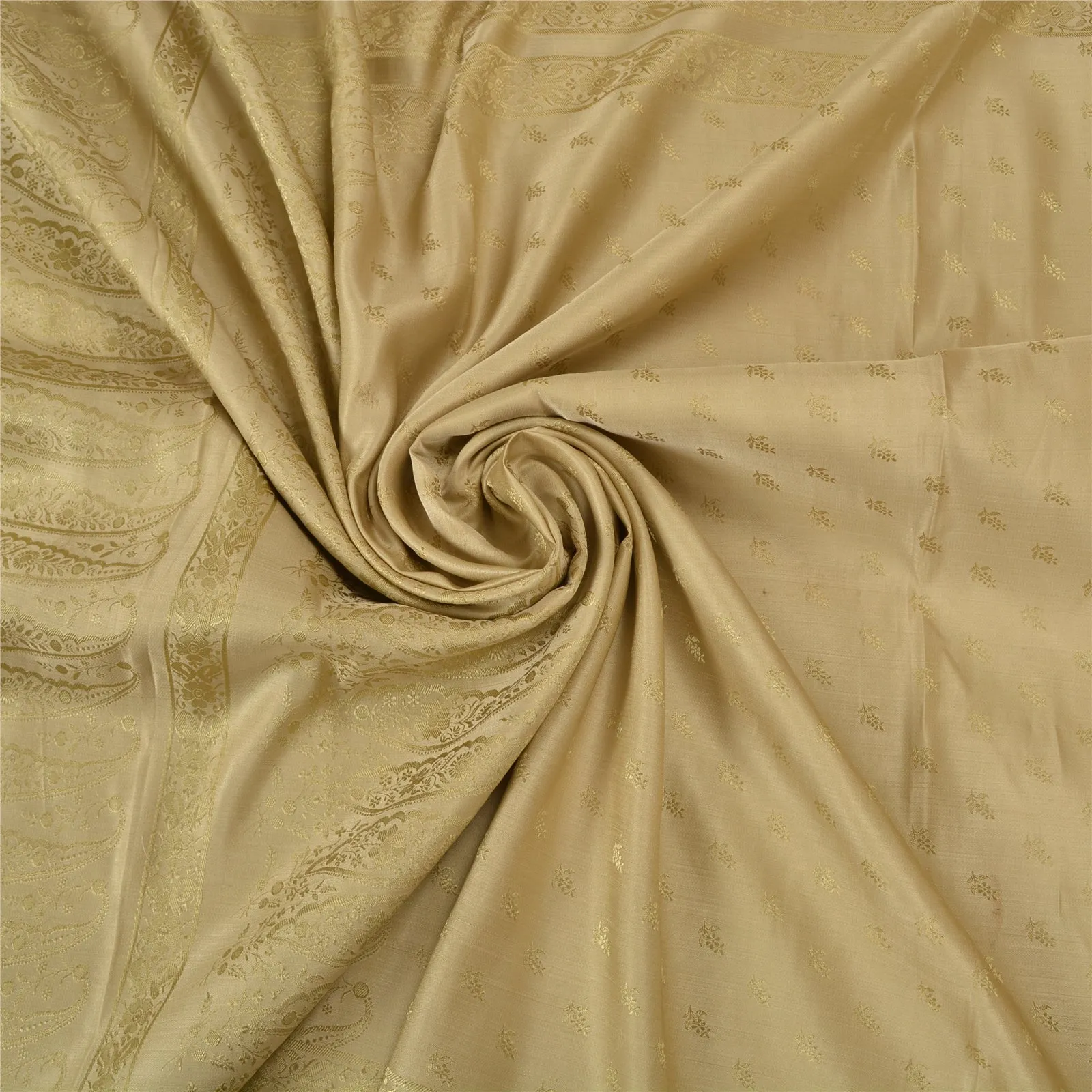 Sanskriti Vintage Ivory Sarees Pure Satin Silk Woven Premium Sari 5 Yard Fabric