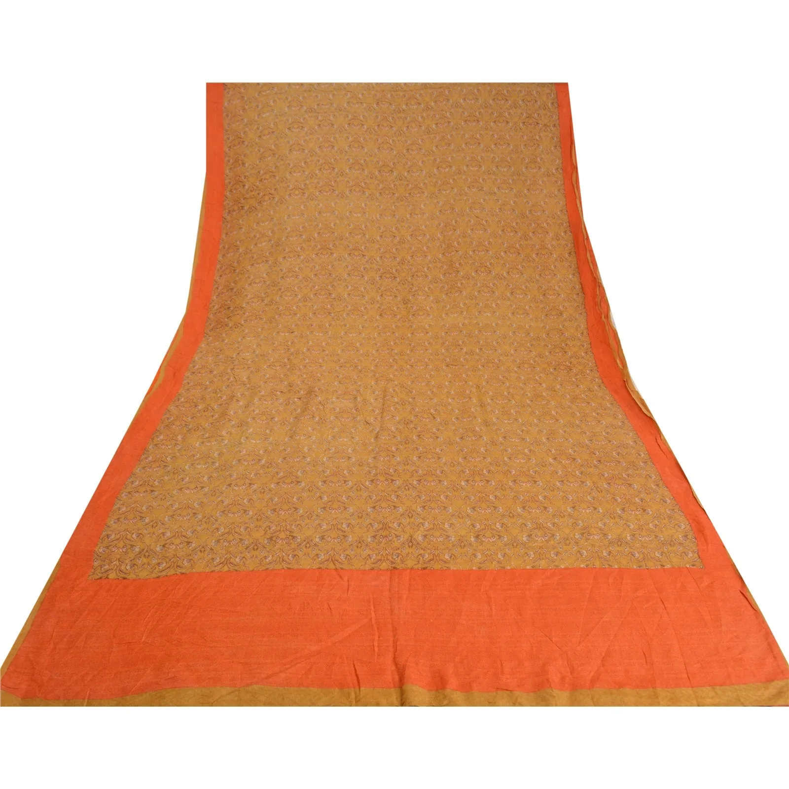 Sanskriti Vintage Mustard/Orange Sarees Pure Woolen Fabric Block Printed Sari