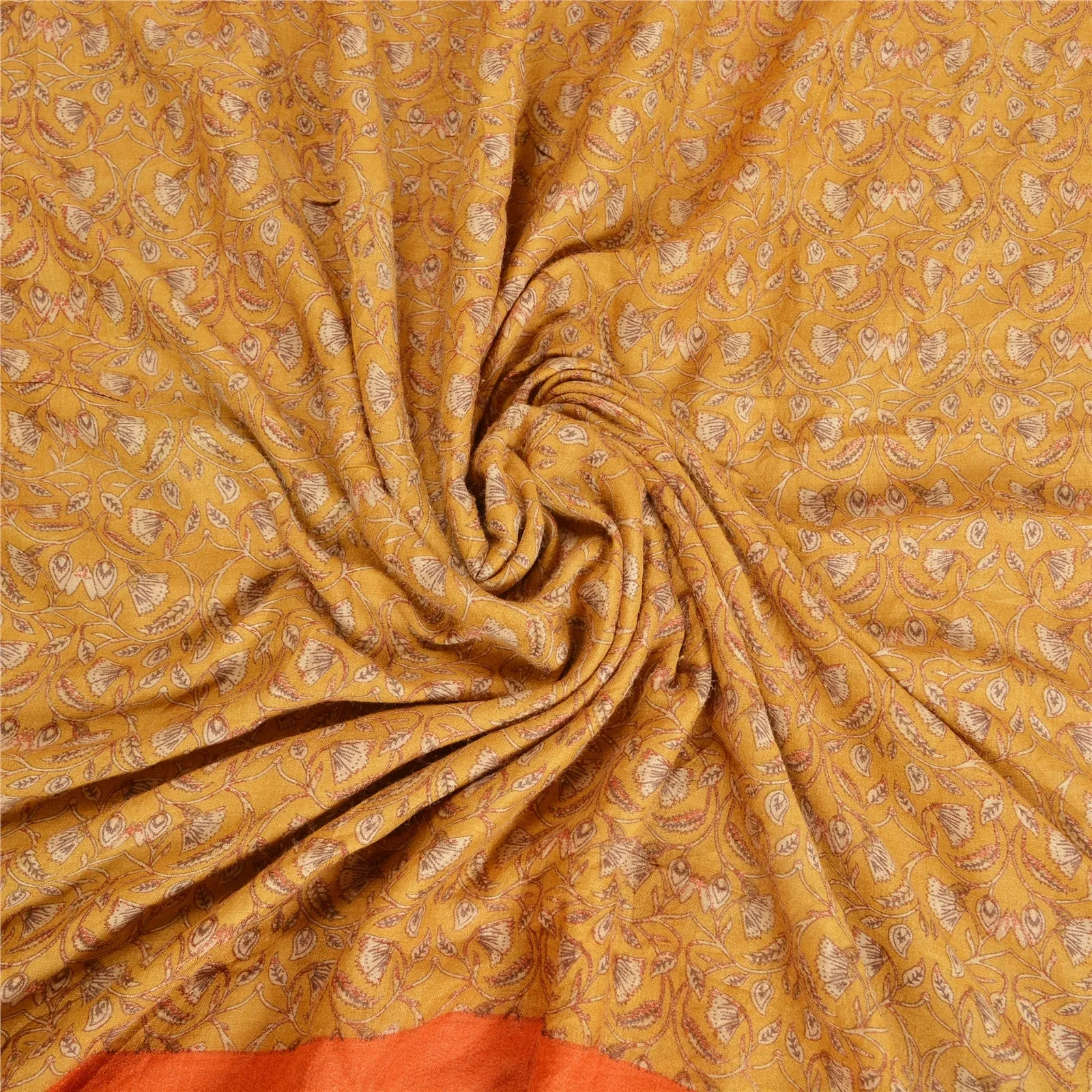 Sanskriti Vintage Mustard/Orange Sarees Pure Woolen Fabric Block Printed Sari