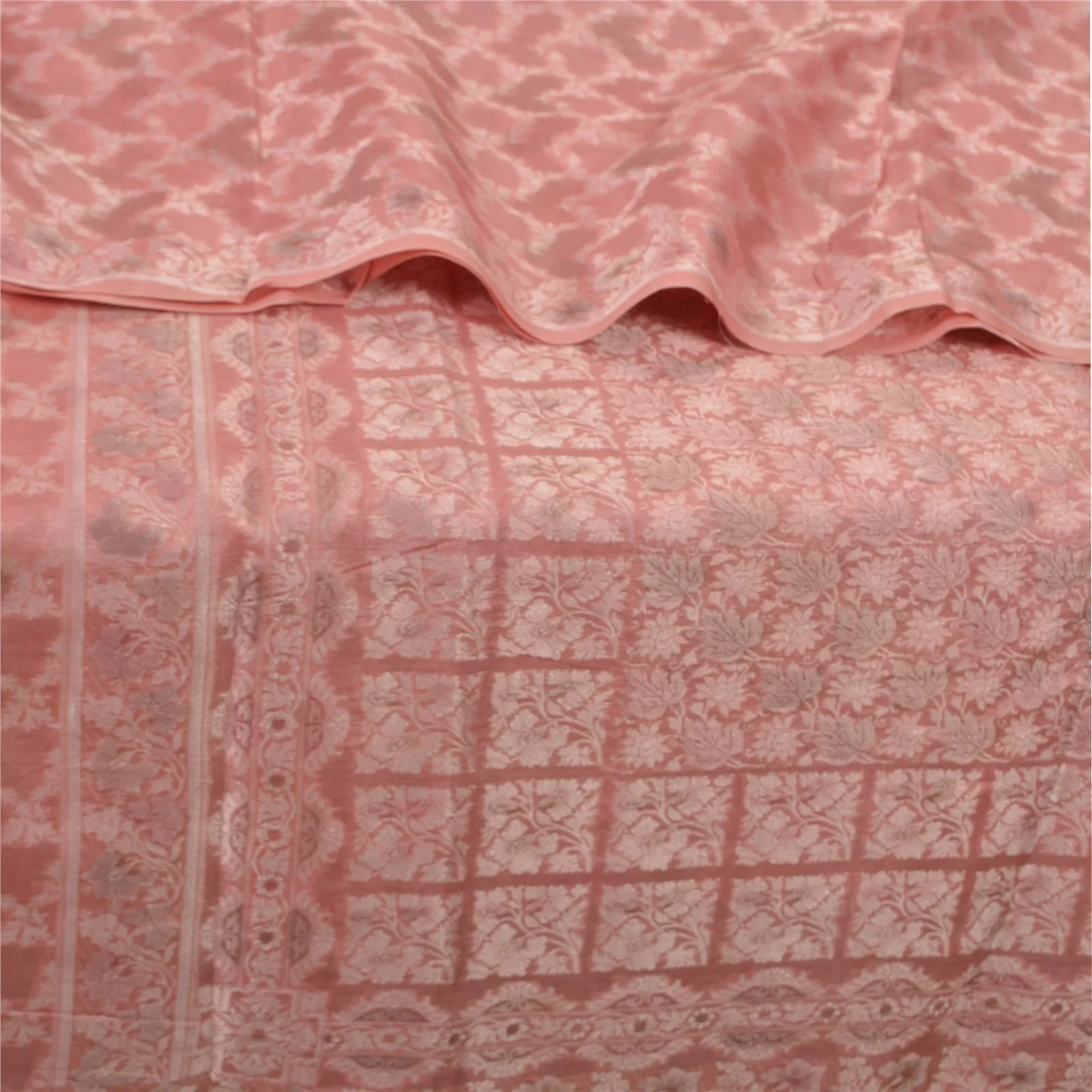 Sanskriti Vintage Pink Indian Sarees 100% Pure Silk Woven Sari 5 YD Craft Fabric