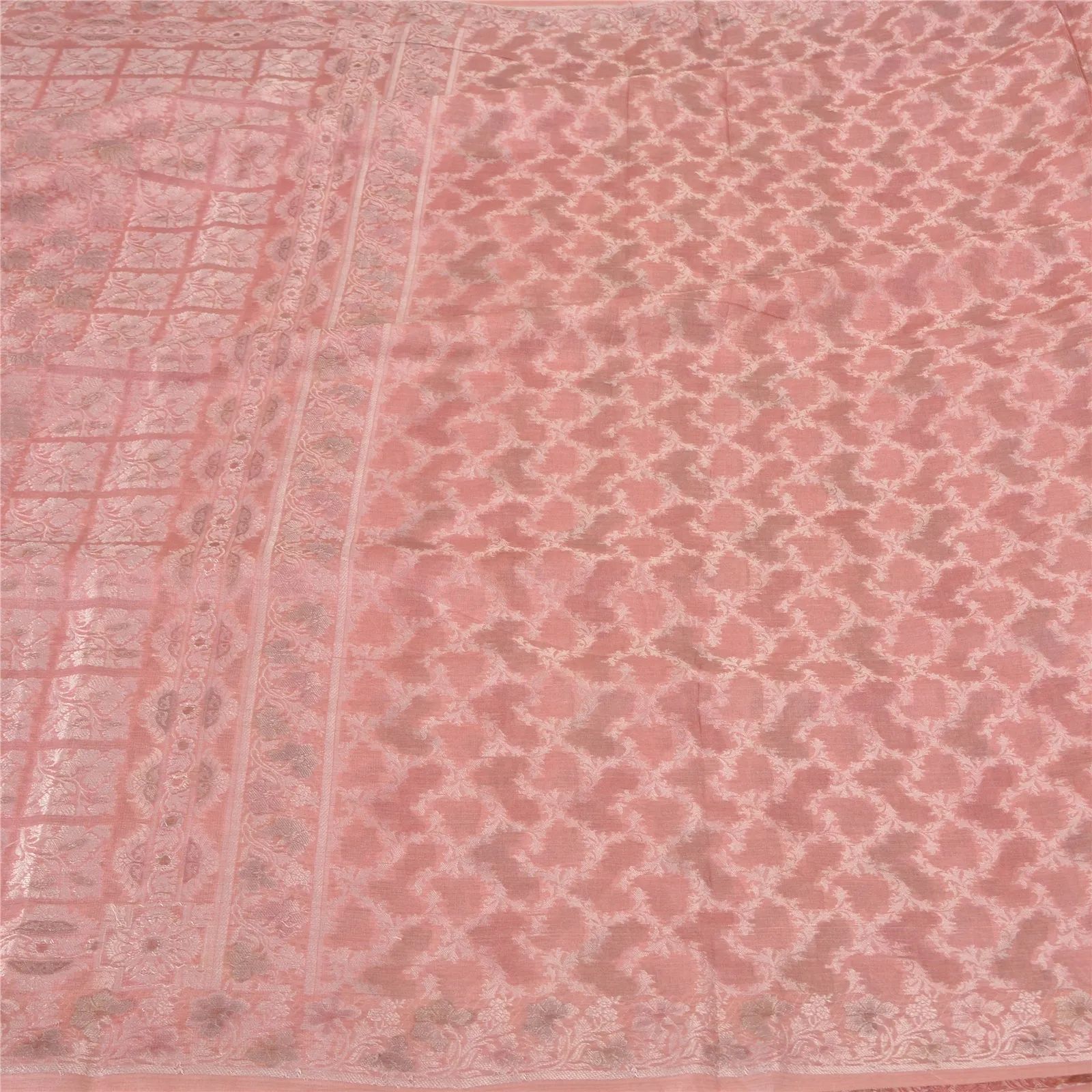 Sanskriti Vintage Pink Indian Sarees 100% Pure Silk Woven Sari 5 YD Craft Fabric