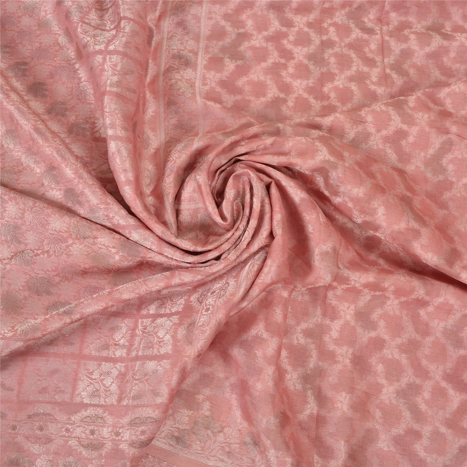 Sanskriti Vintage Pink Indian Sarees 100% Pure Silk Woven Sari 5 YD Craft Fabric