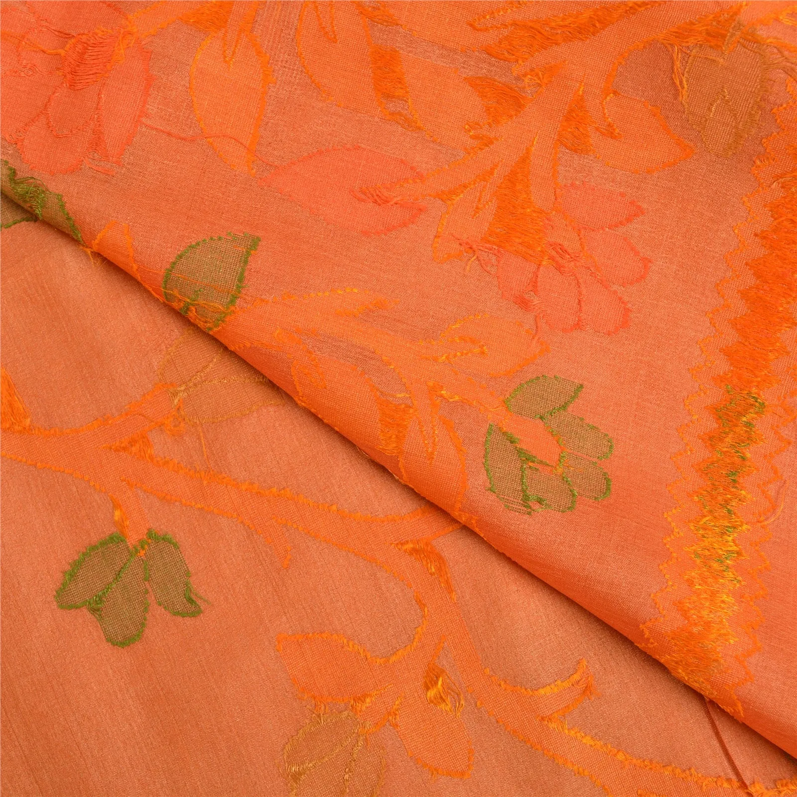 Sanskriti Vintage Saffron Indian Sarees 100% Pure Silk Woven Sari 5 YD Fabric