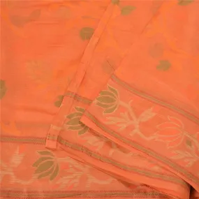 Sanskriti Vintage Saffron Indian Sarees 100% Pure Silk Woven Sari 5 YD Fabric