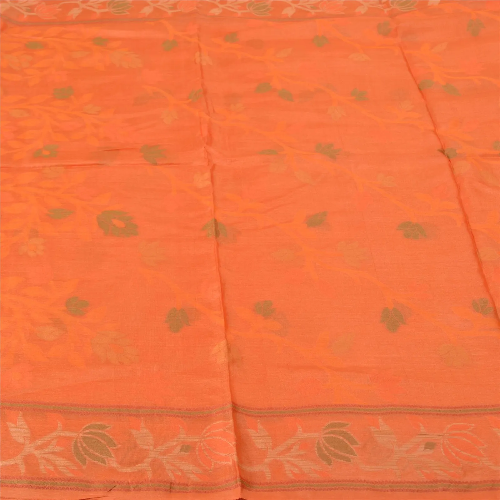 Sanskriti Vintage Saffron Indian Sarees 100% Pure Silk Woven Sari 5 YD Fabric