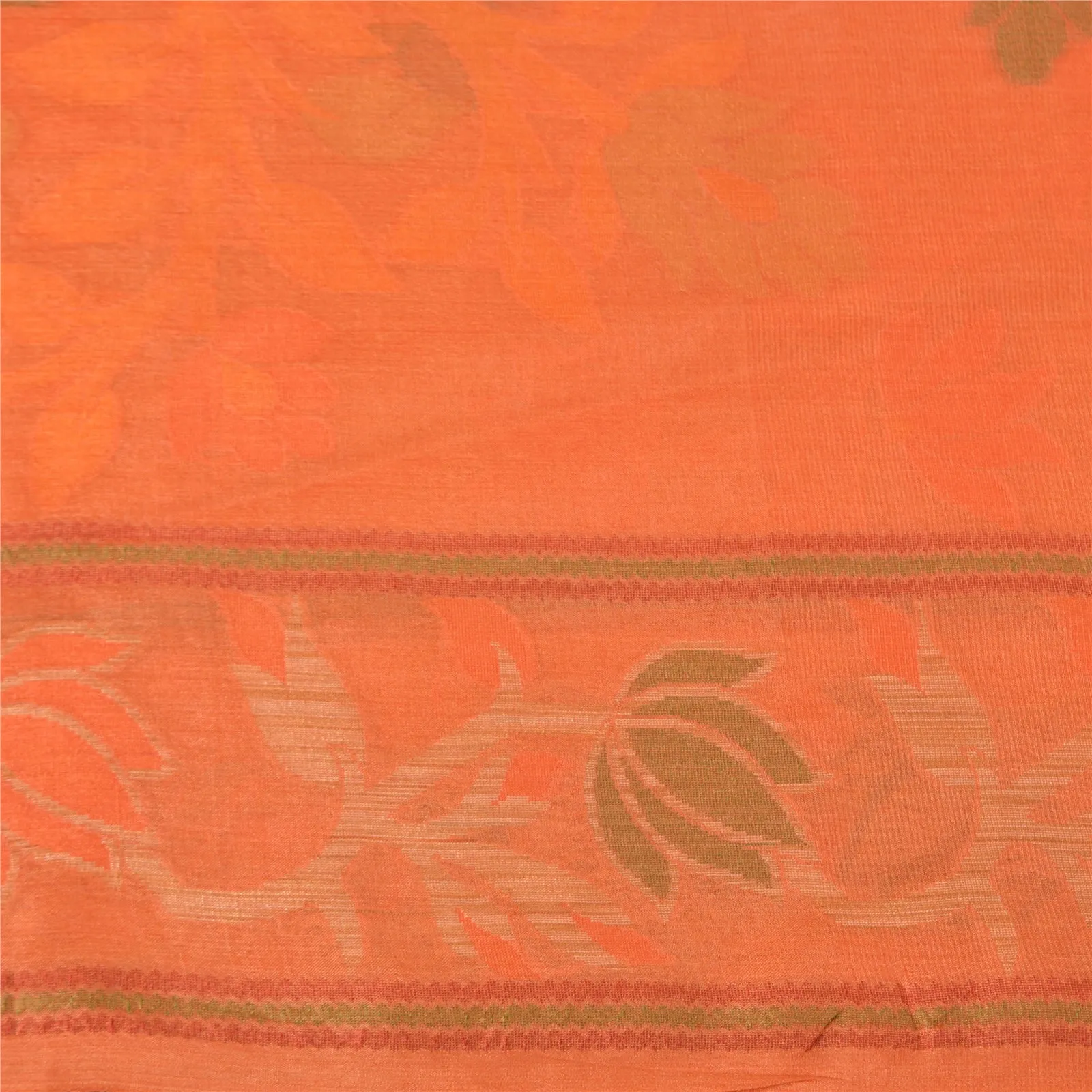 Sanskriti Vintage Saffron Indian Sarees 100% Pure Silk Woven Sari 5 YD Fabric