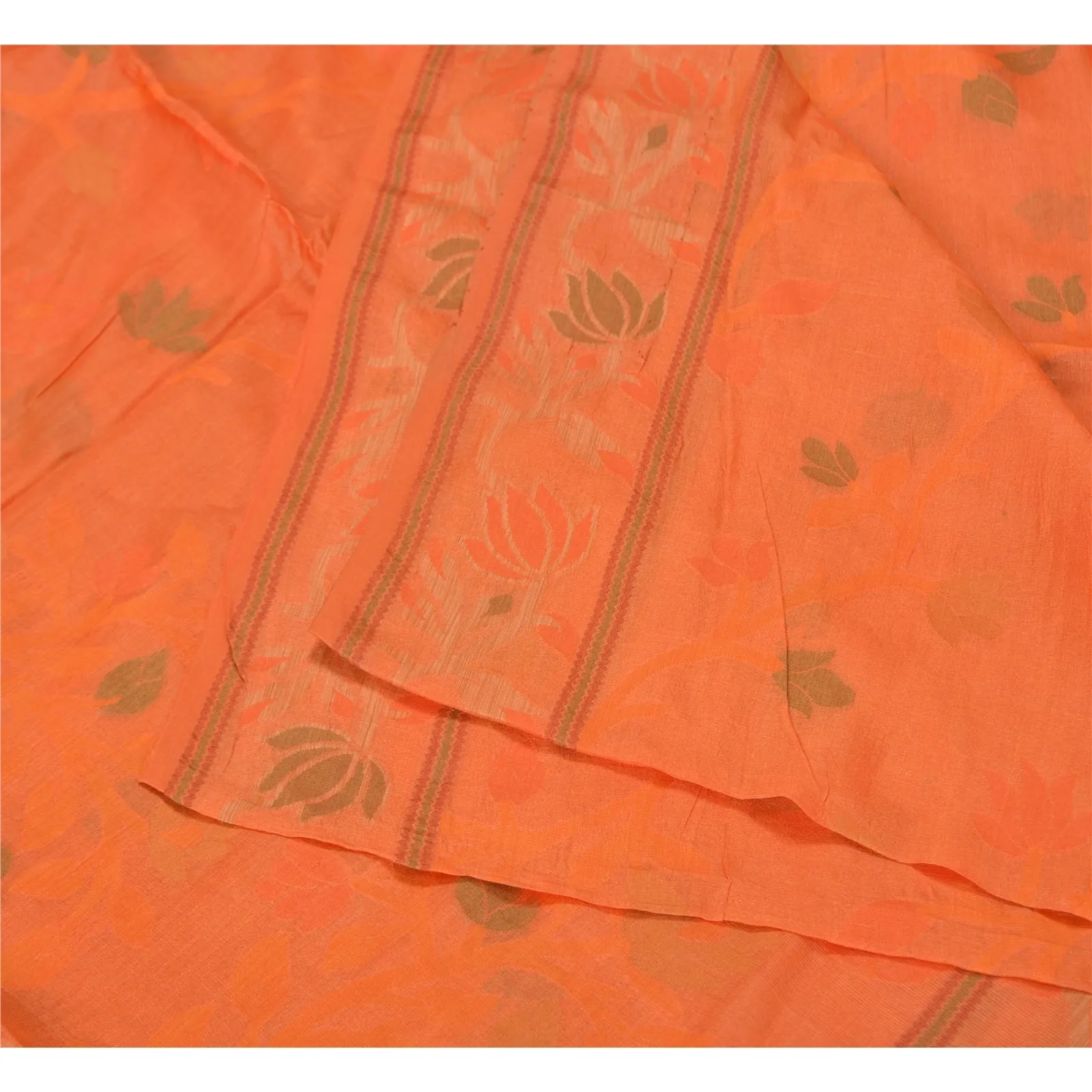 Sanskriti Vintage Saffron Indian Sarees 100% Pure Silk Woven Sari 5 YD Fabric