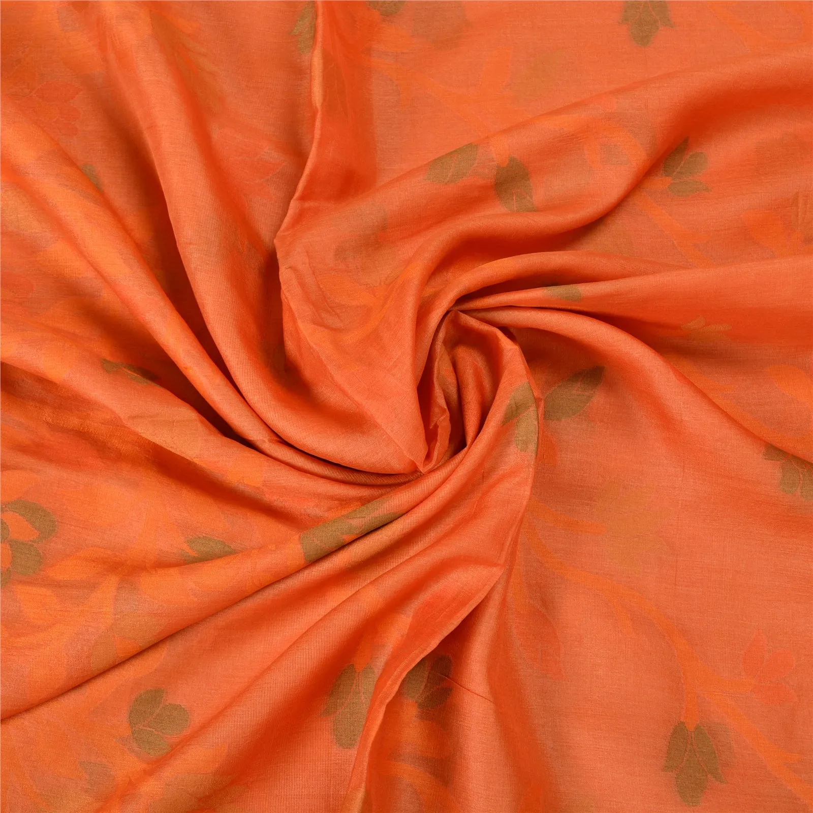 Sanskriti Vintage Saffron Indian Sarees 100% Pure Silk Woven Sari 5 YD Fabric