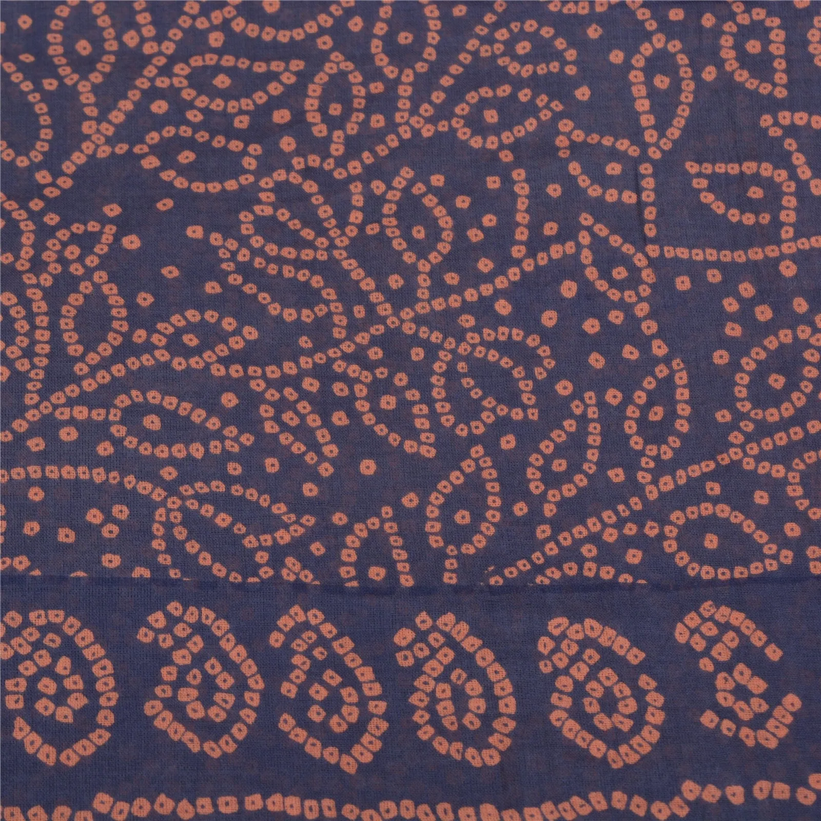 Sanskriti Vintage Sarees Blue/Peach Bandhani Print Zari Pure Cotton Sari Fabric