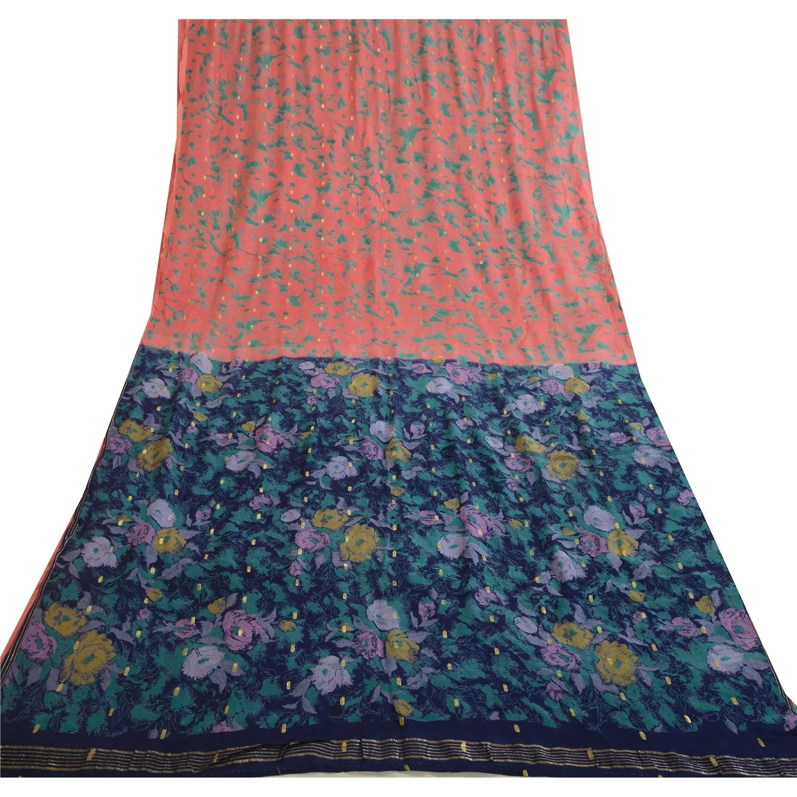 Sanskriti Vintage Sarees Blush-Pink/Blue Pure Silk Woven Printed Sari Fabric