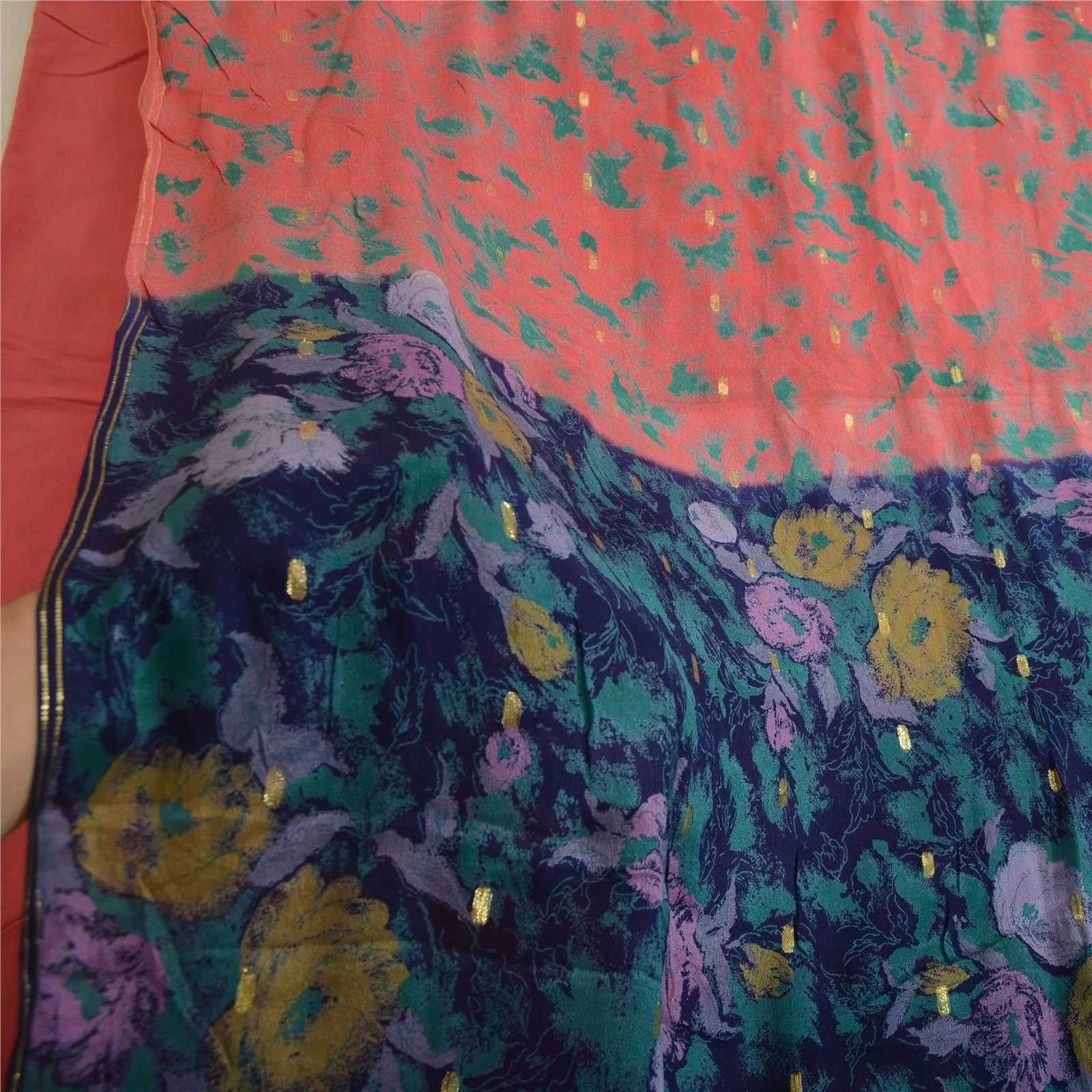 Sanskriti Vintage Sarees Blush-Pink/Blue Pure Silk Woven Printed Sari Fabric