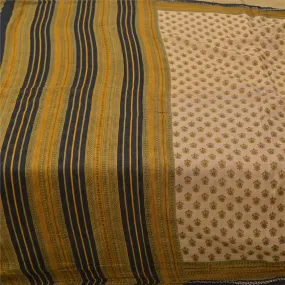 Sanskriti Vintage Sarees Cream/Black 100% Pure Cotton Printed Sari Craft Fabric