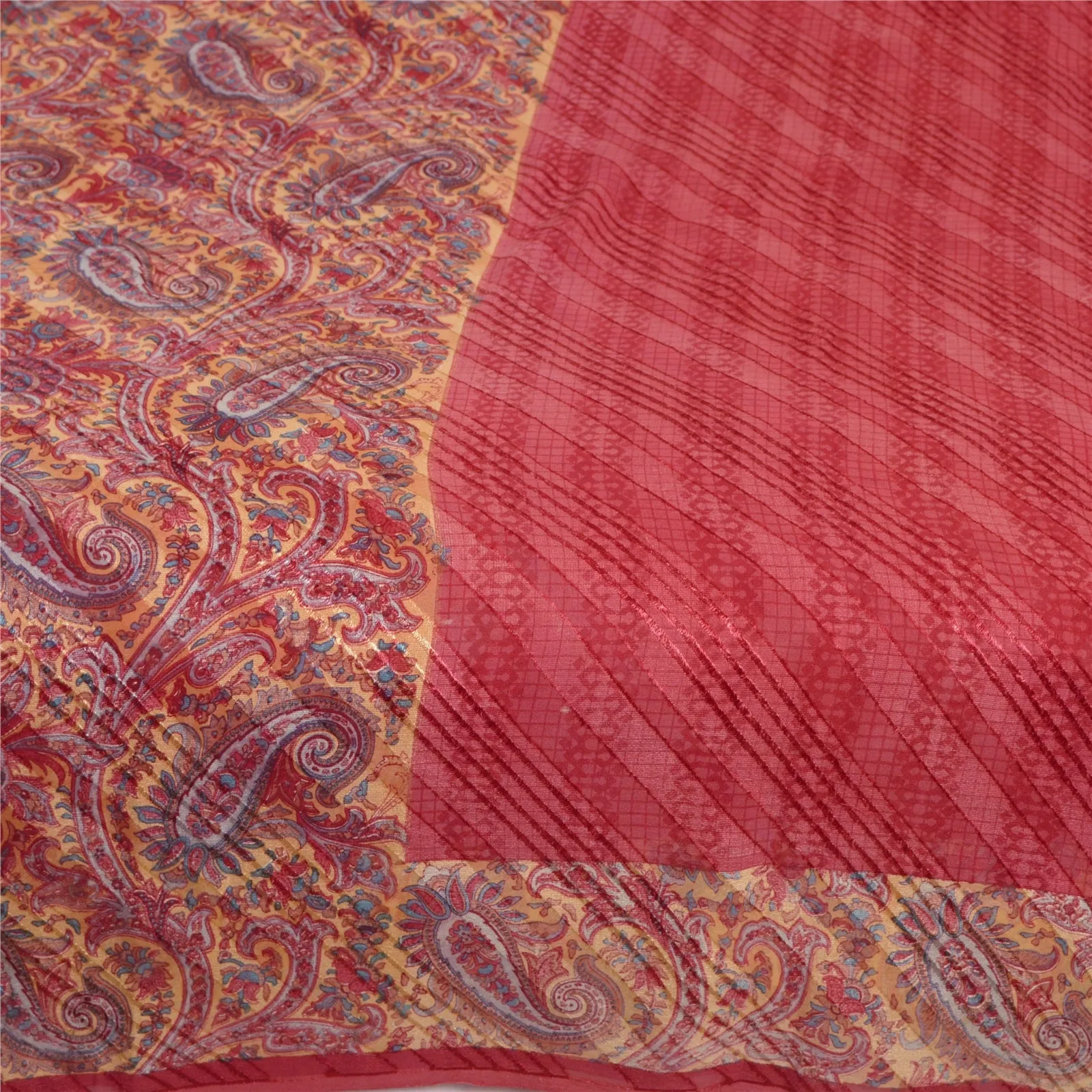 Sanskriti Vintage Sarees Dark Pink Pure Silk Sari Printed 5yd Soft Craft Fabric