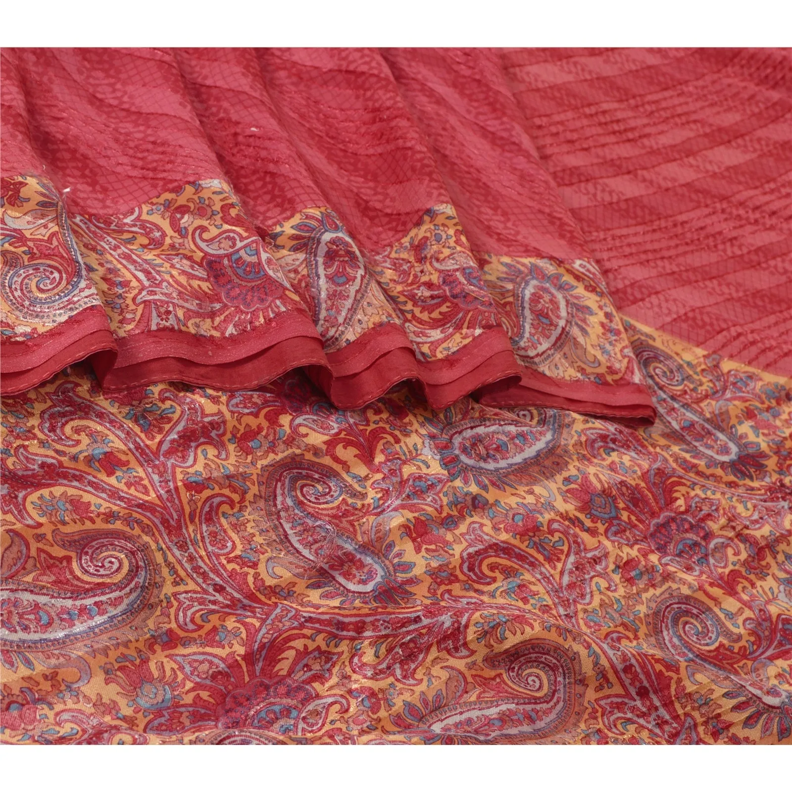 Sanskriti Vintage Sarees Dark Pink Pure Silk Sari Printed 5yd Soft Craft Fabric