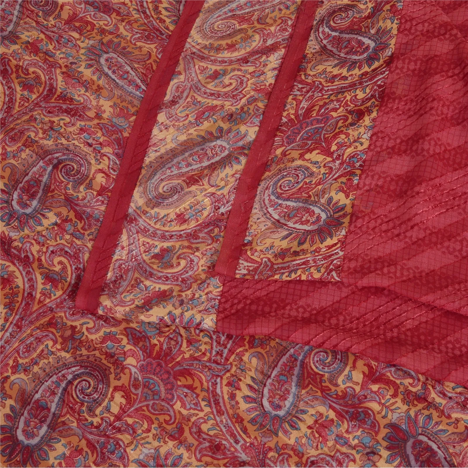 Sanskriti Vintage Sarees Dark Pink Pure Silk Sari Printed 5yd Soft Craft Fabric