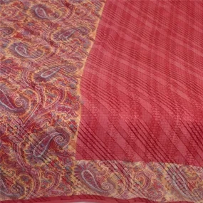 Sanskriti Vintage Sarees Dark Pink Pure Silk Sari Printed 5yd Soft Craft Fabric