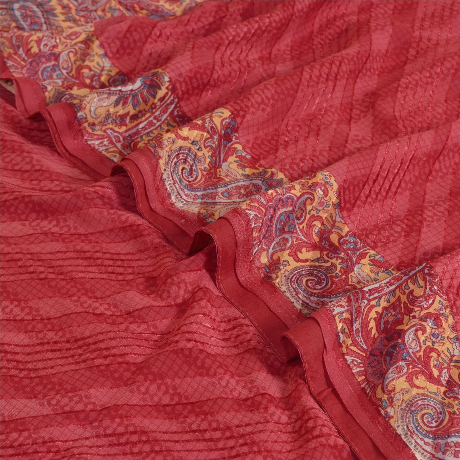 Sanskriti Vintage Sarees Dark Pink Pure Silk Sari Printed 5yd Soft Craft Fabric