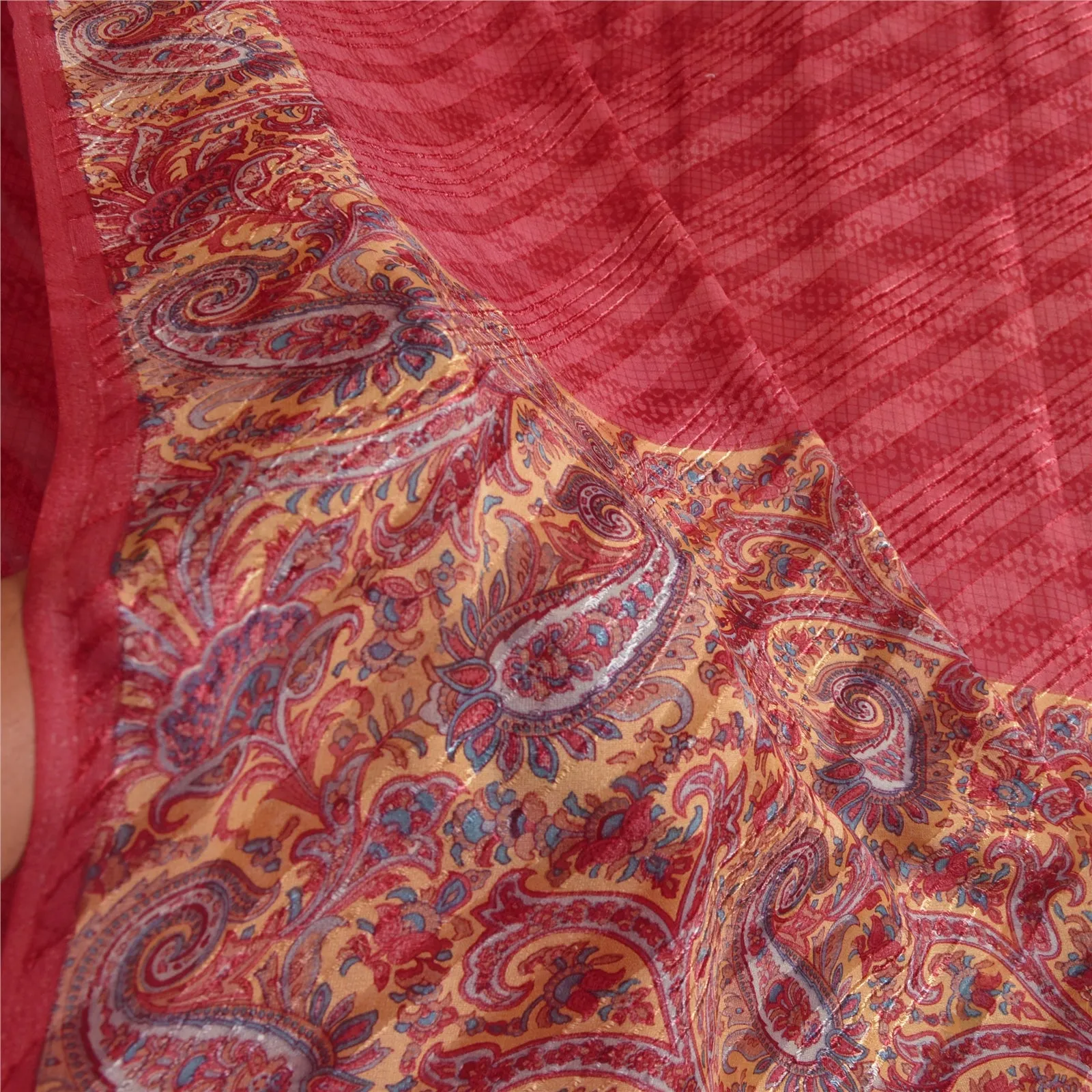 Sanskriti Vintage Sarees Dark Pink Pure Silk Sari Printed 5yd Soft Craft Fabric