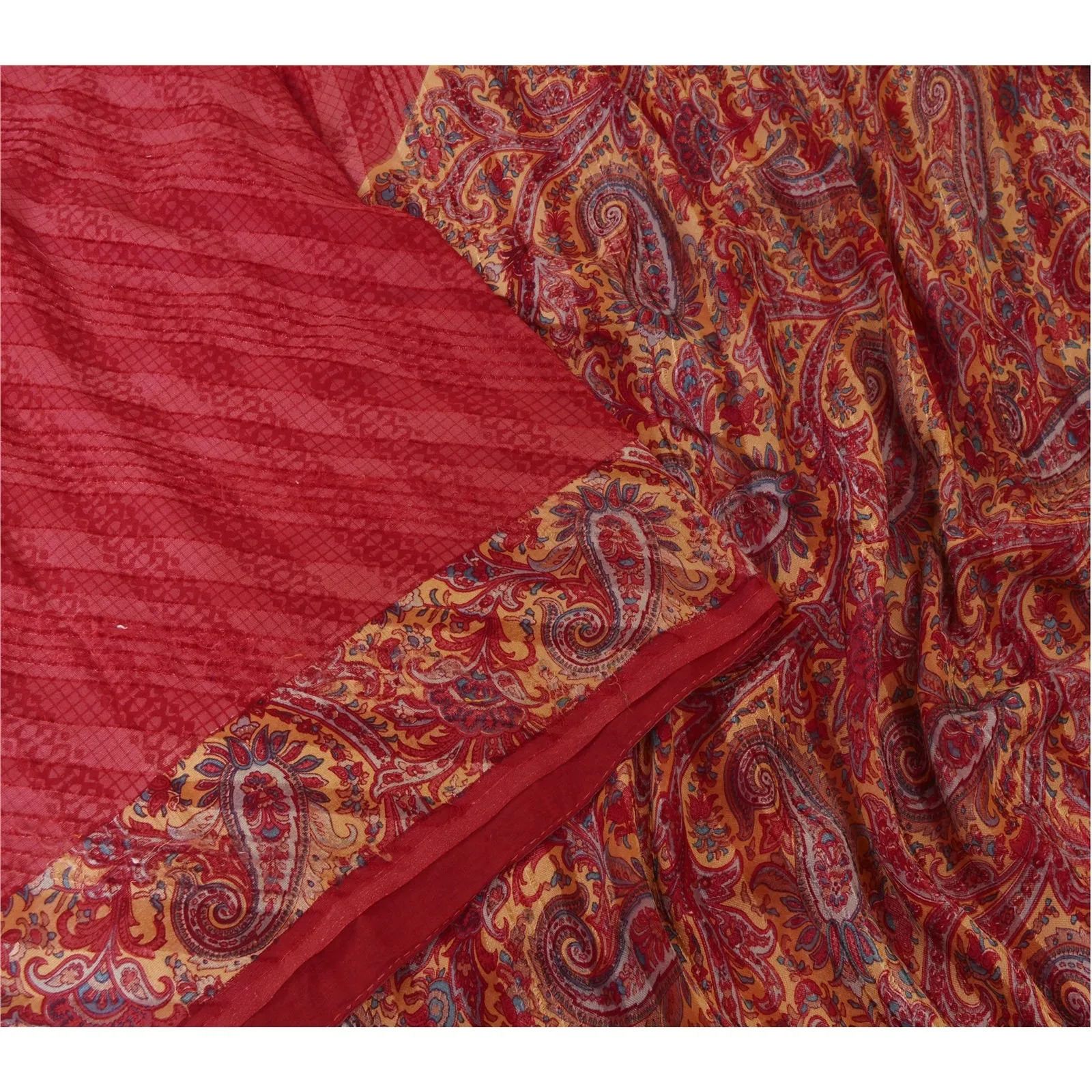 Sanskriti Vintage Sarees Dark Pink Pure Silk Sari Printed 5yd Soft Craft Fabric