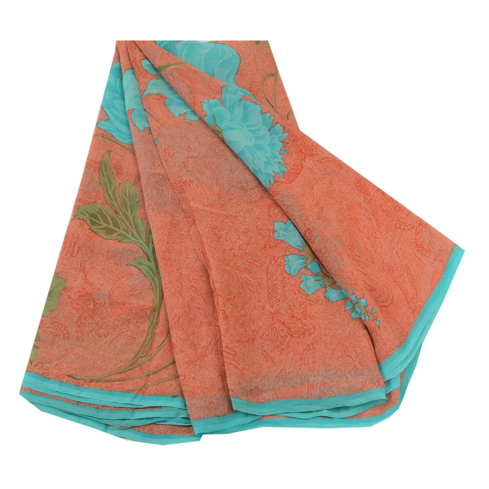 Sanskriti Vintage Sarees Dusty-Red Pure Georgette Silk Print Sari Craft Fabric