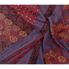 Sanskriti Vintage Sarees Dusty Red100% Pure Silk Printed Sari 5yd Craft Fabric