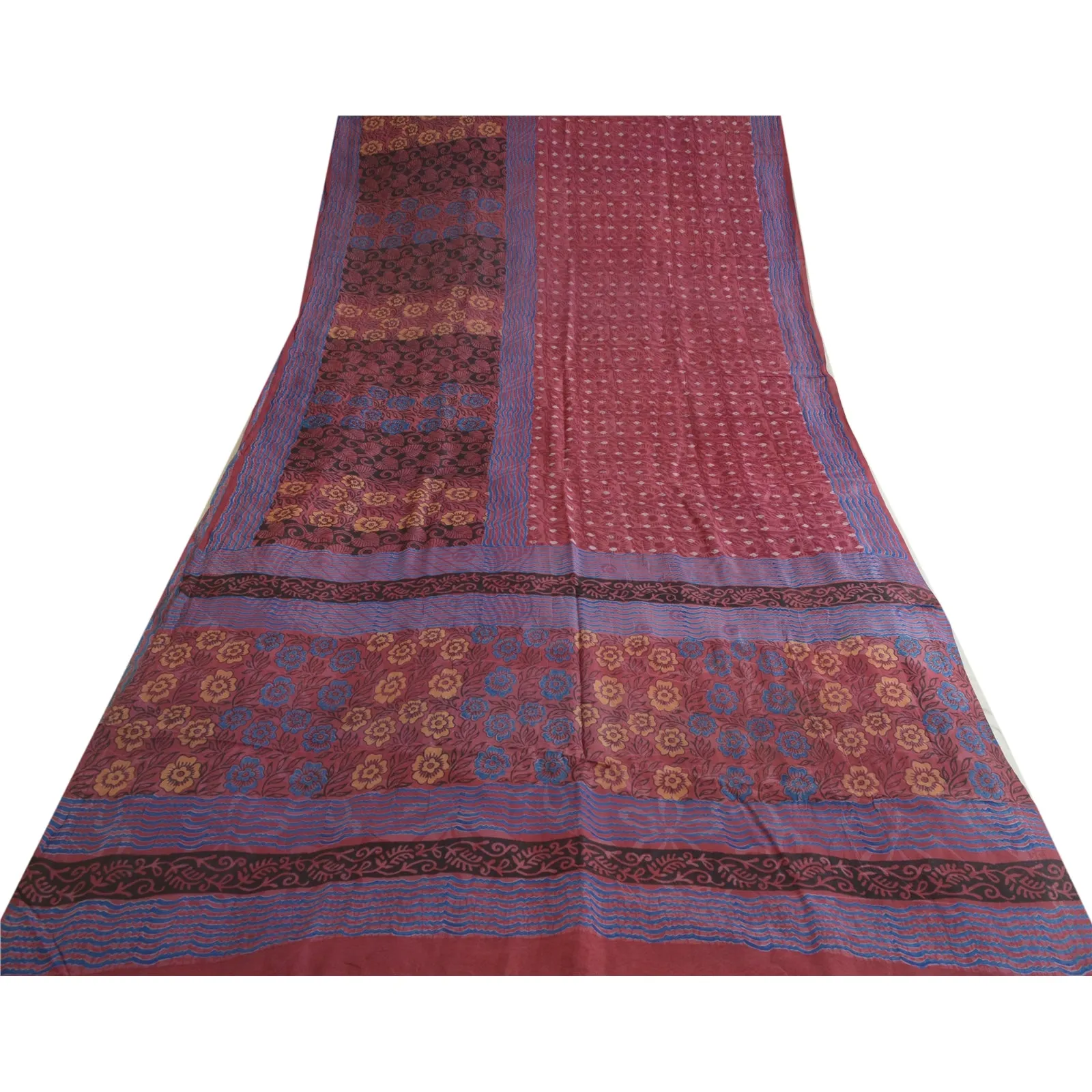 Sanskriti Vintage Sarees Dusty Red100% Pure Silk Printed Sari 5yd Craft Fabric