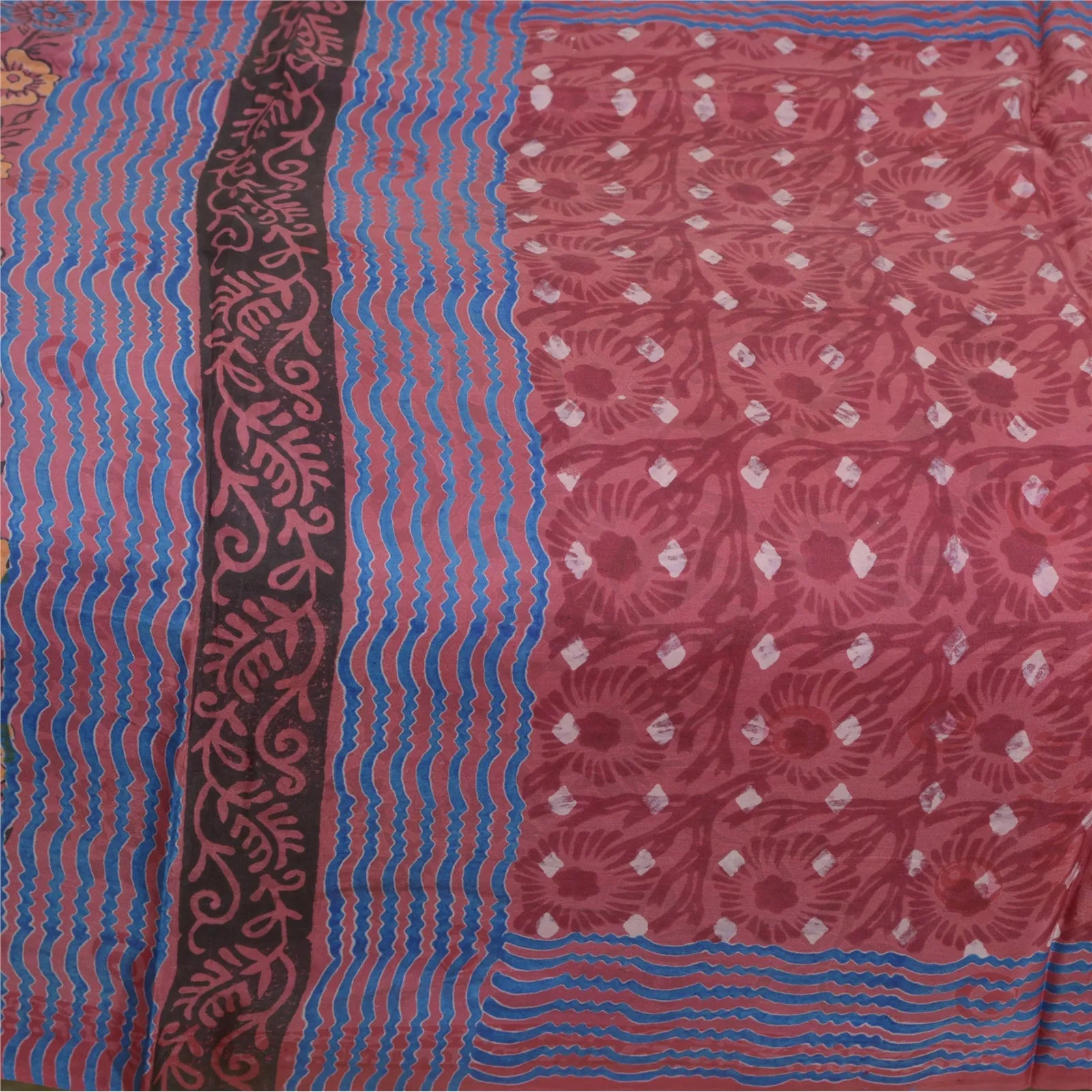 Sanskriti Vintage Sarees Dusty Red100% Pure Silk Printed Sari 5yd Craft Fabric