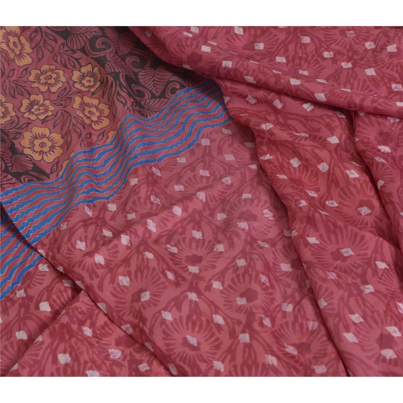 Sanskriti Vintage Sarees Dusty Red100% Pure Silk Printed Sari 5yd Craft Fabric