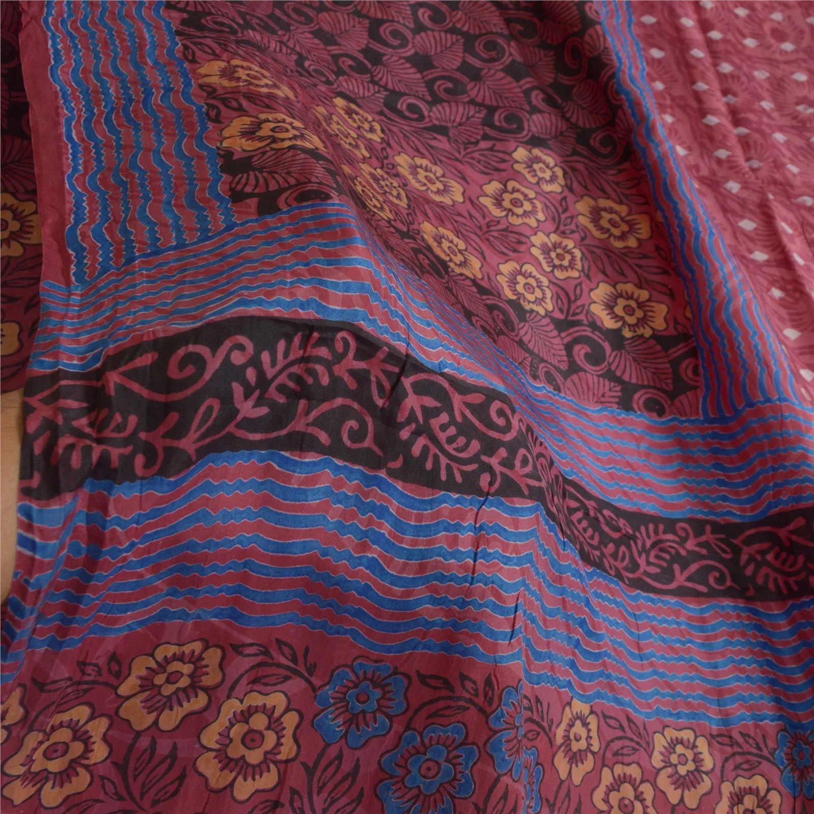 Sanskriti Vintage Sarees Dusty Red100% Pure Silk Printed Sari 5yd Craft Fabric