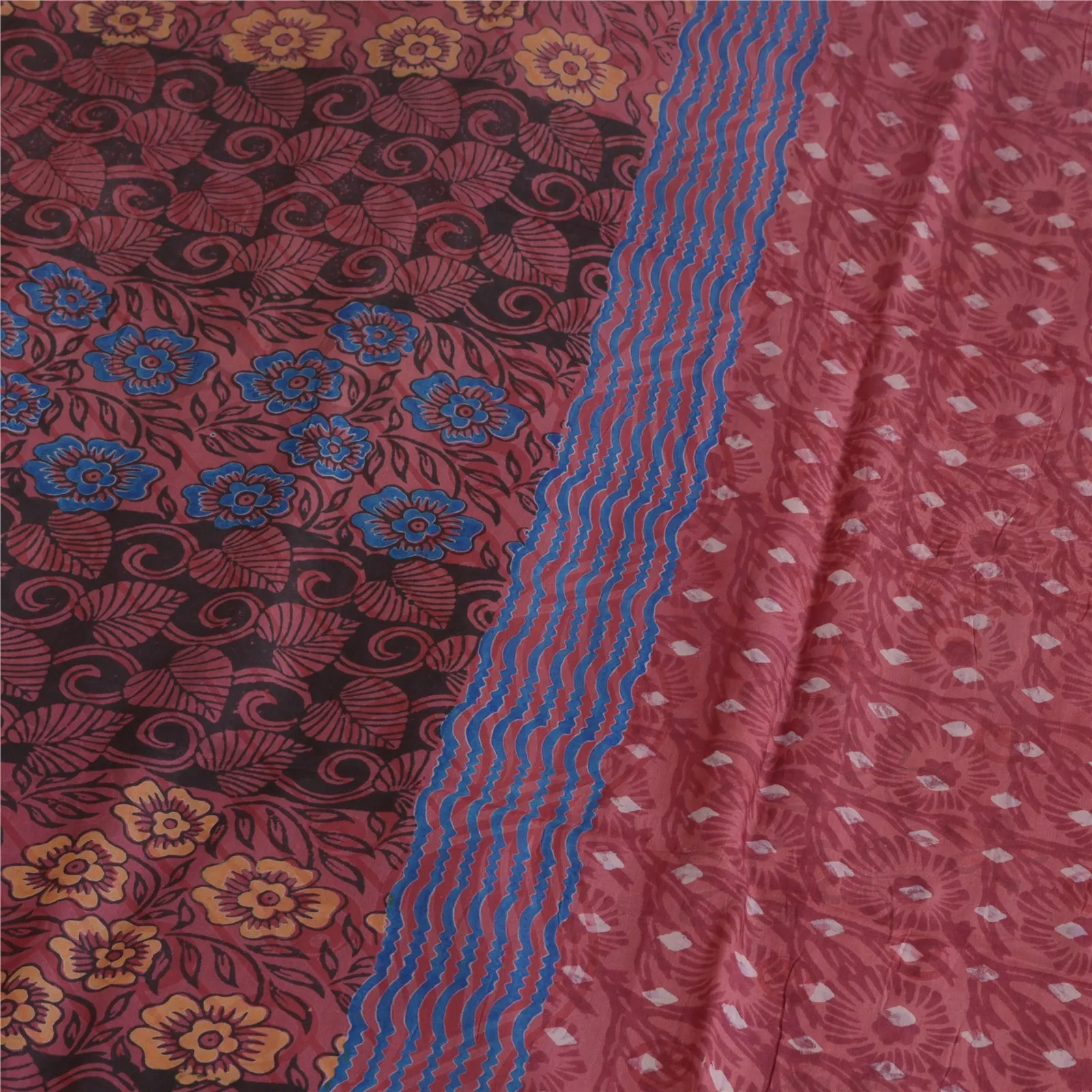 Sanskriti Vintage Sarees Dusty Red100% Pure Silk Printed Sari 5yd Craft Fabric