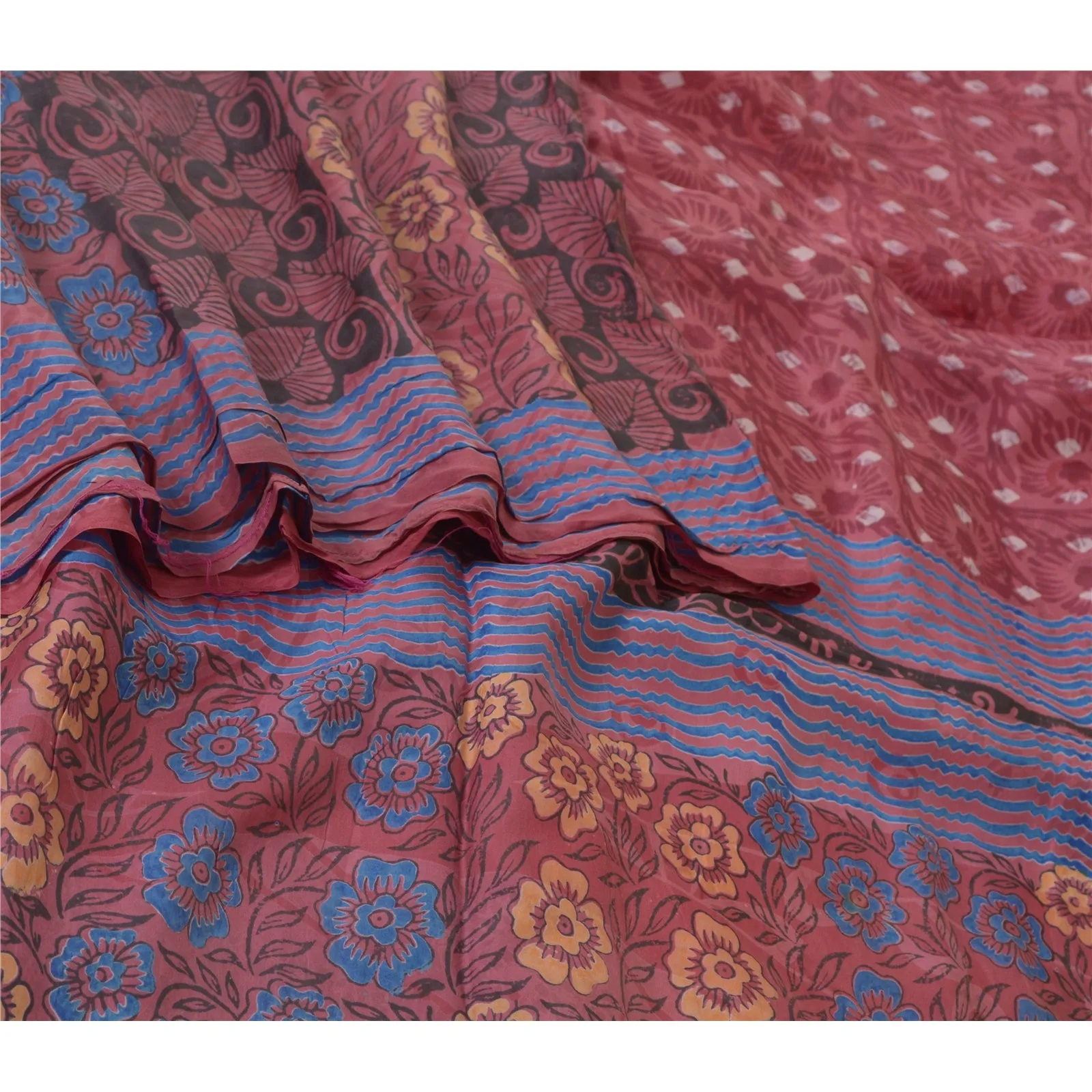 Sanskriti Vintage Sarees Dusty Red100% Pure Silk Printed Sari 5yd Craft Fabric