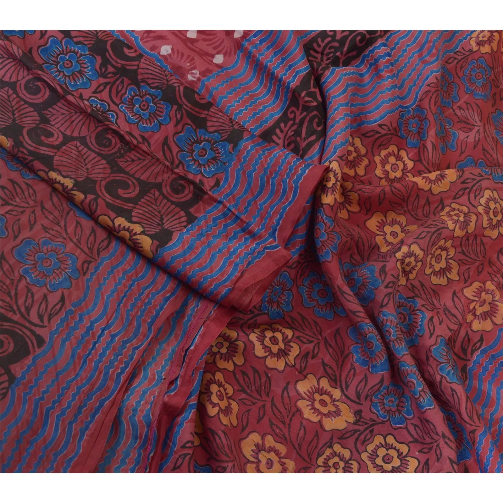 Sanskriti Vintage Sarees Dusty Red100% Pure Silk Printed Sari 5yd Craft Fabric