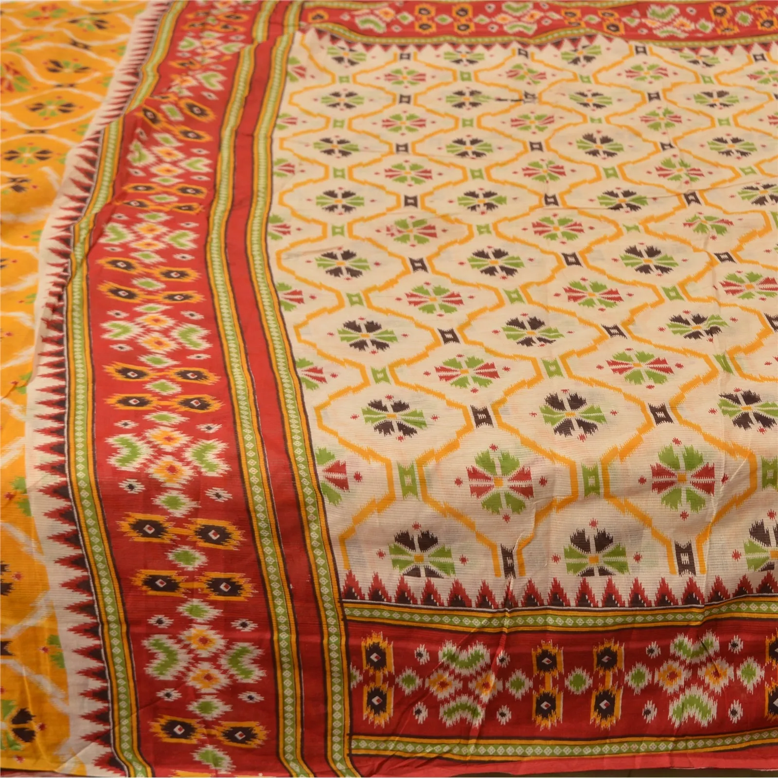 Sanskriti Vintage Sarees From India Cream Pure Cotton Printed Sari Craft Fabric