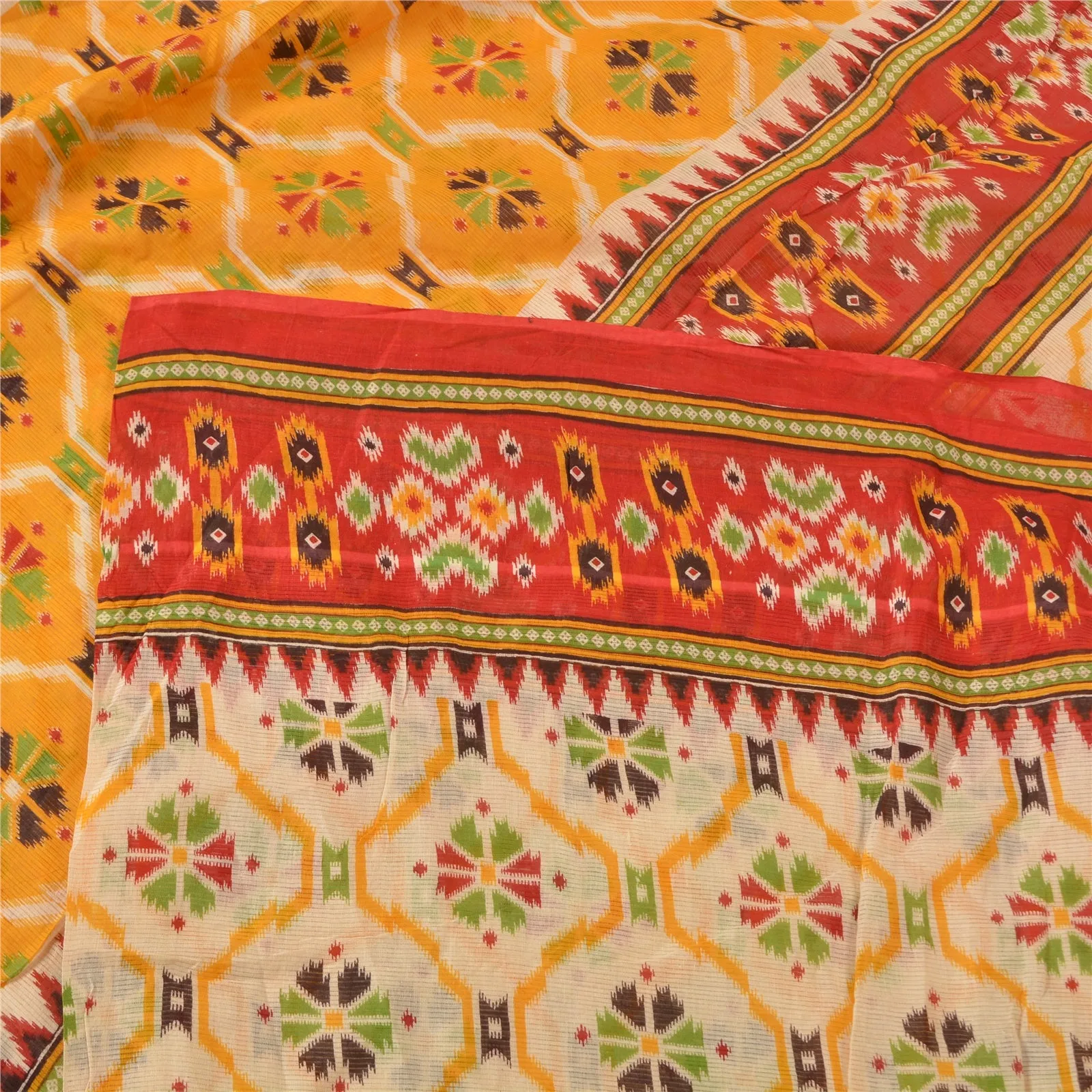 Sanskriti Vintage Sarees From India Cream Pure Cotton Printed Sari Craft Fabric