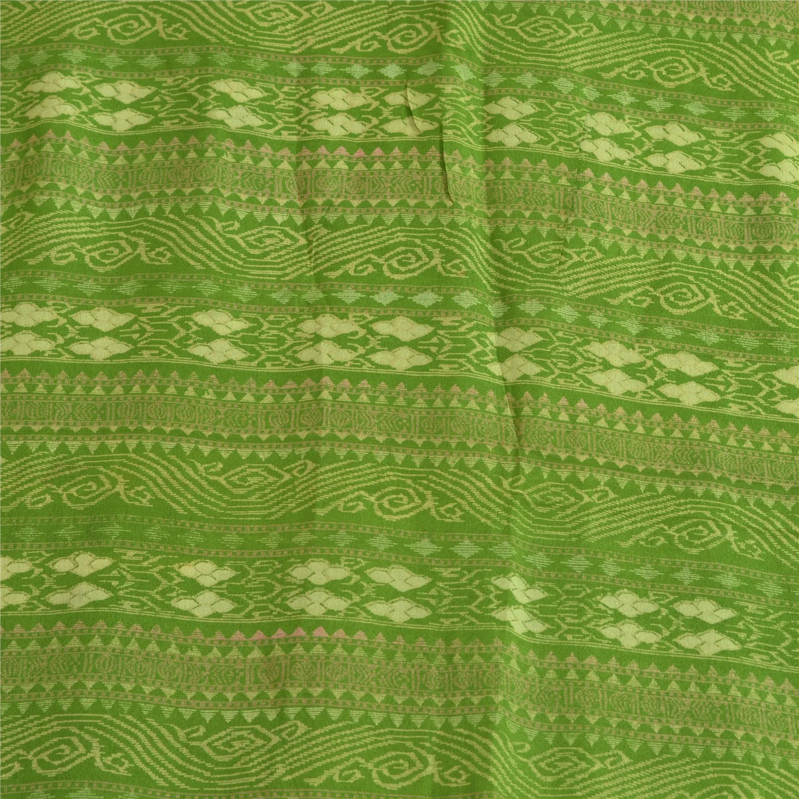 Sanskriti Vintage Sarees Green 100% Pure Silk Printed Sari 6yd Soft Craft Fabric