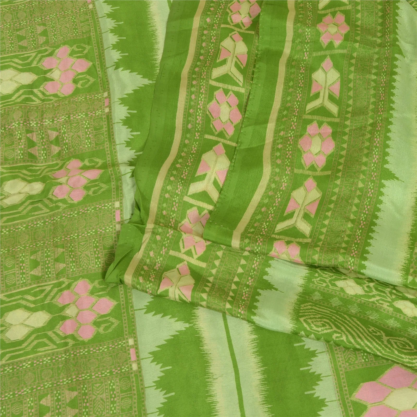 Sanskriti Vintage Sarees Green 100% Pure Silk Printed Sari 6yd Soft Craft Fabric