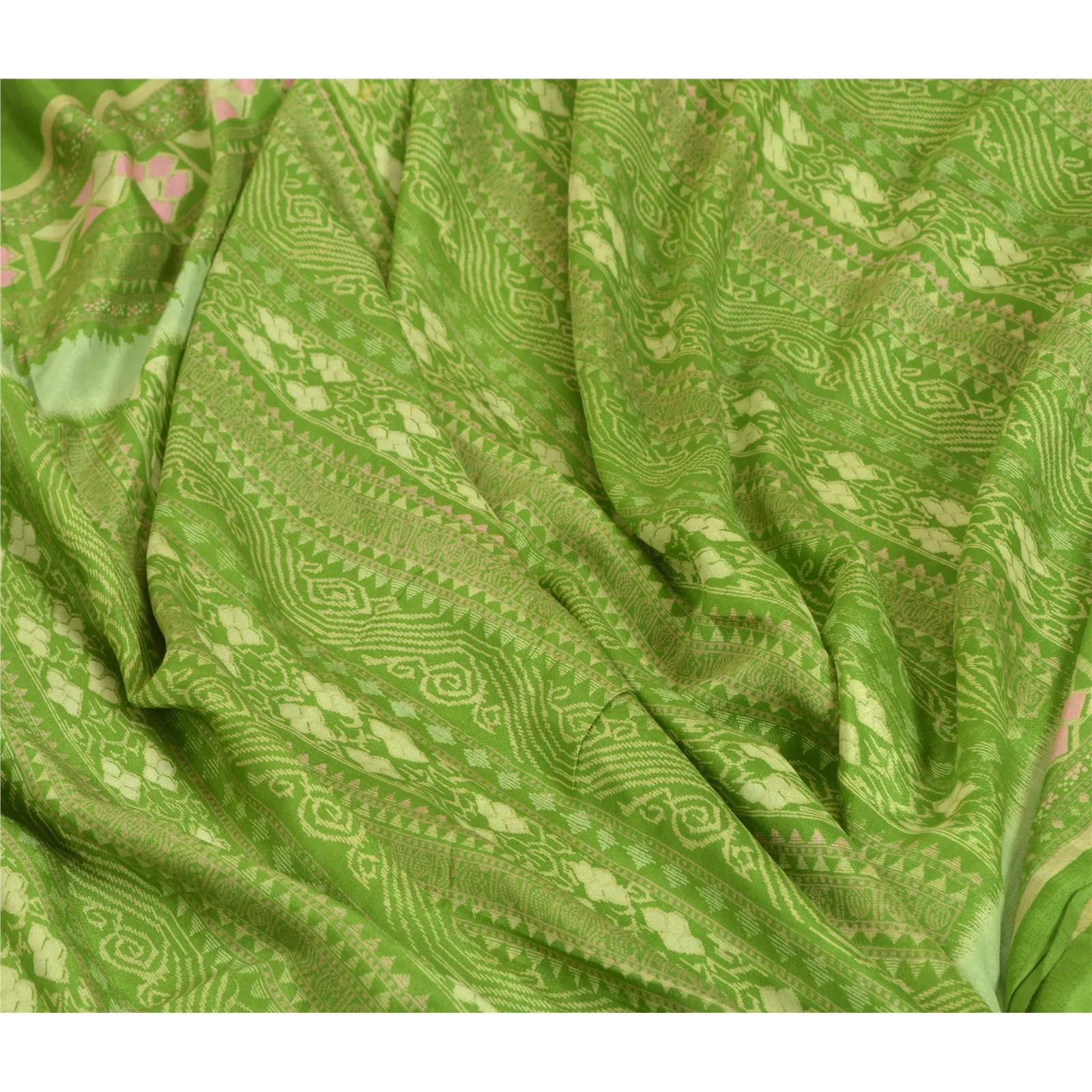 Sanskriti Vintage Sarees Green 100% Pure Silk Printed Sari 6yd Soft Craft Fabric