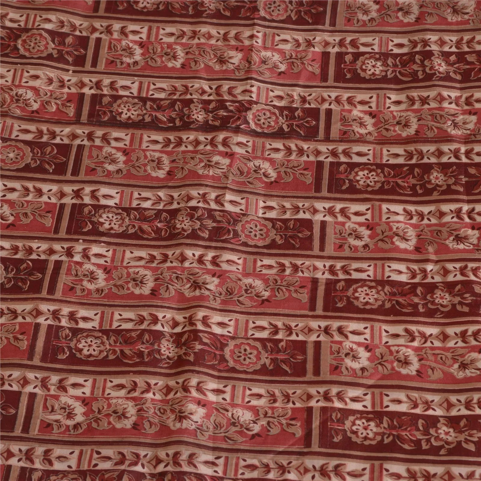 Sanskriti Vintage Sarees Indian Dark Red Pure Silk Printed Sari 5yd Craft Fabric