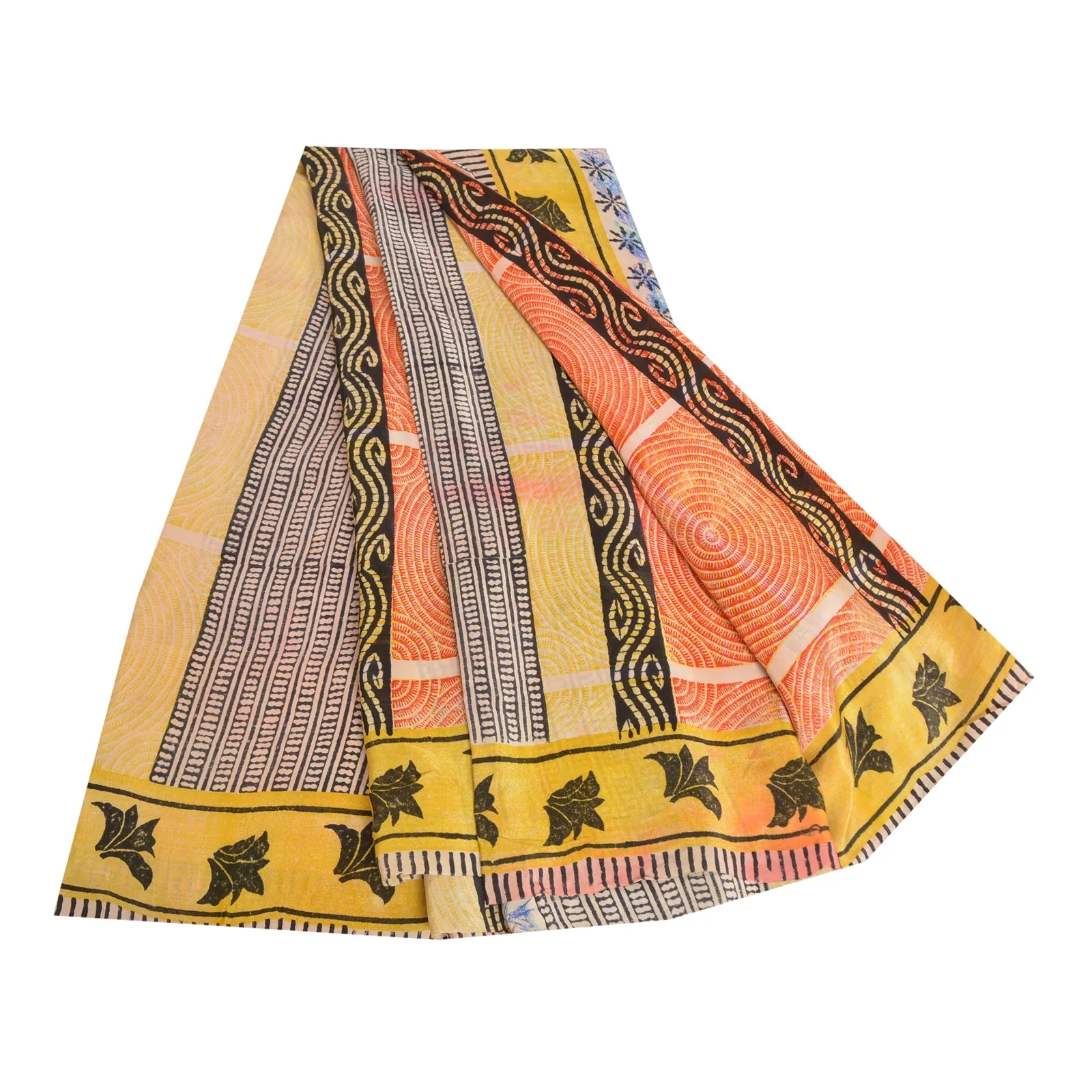 Sanskriti Vintage Sarees Multi 100% Pure Crepe Silk Printed Sari Craft Fabric