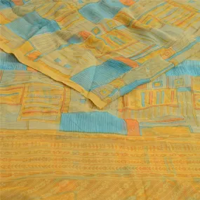 Sanskriti Vintage Sarees Multi Pure Georgette Silk Printed Sari 5yd Craft Fabric