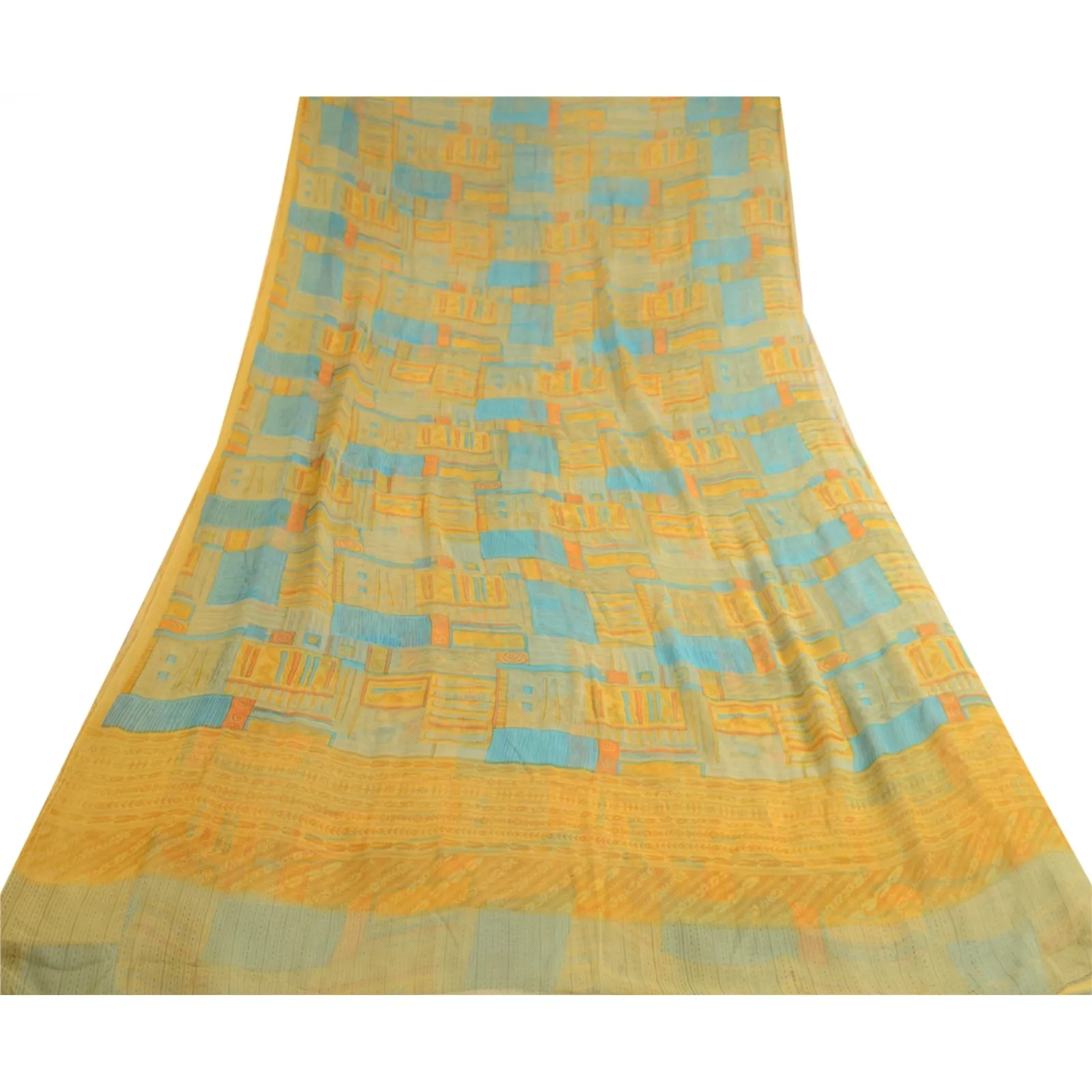 Sanskriti Vintage Sarees Multi Pure Georgette Silk Printed Sari 5yd Craft Fabric