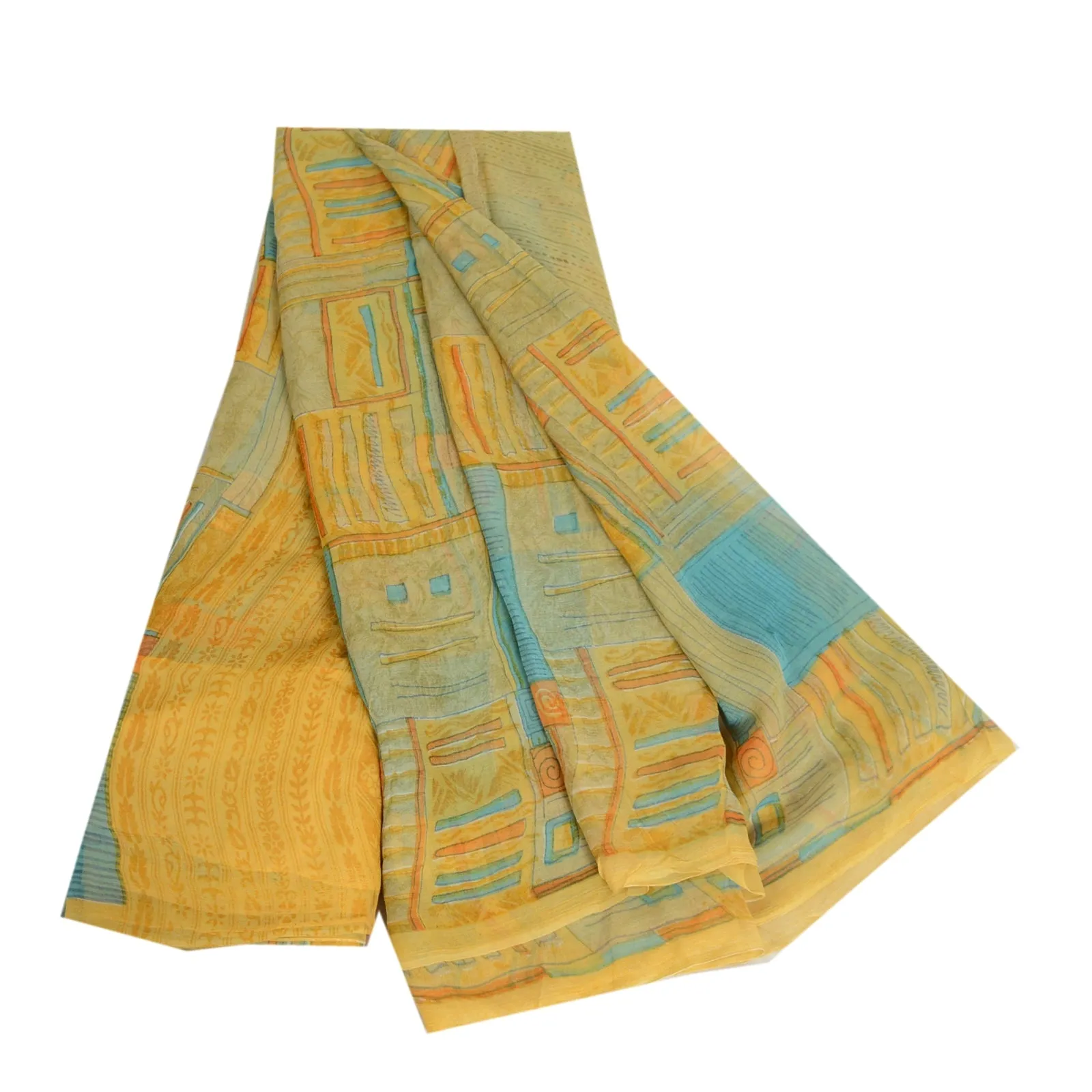 Sanskriti Vintage Sarees Multi Pure Georgette Silk Printed Sari 5yd Craft Fabric