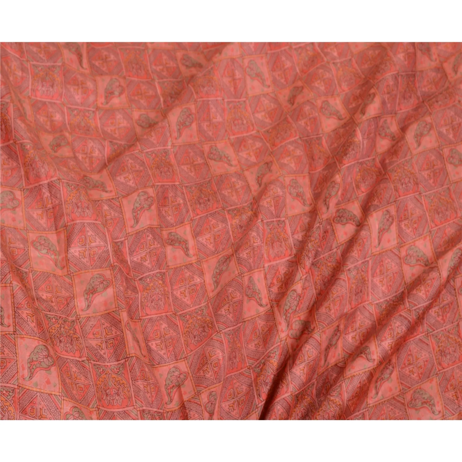 Sanskriti Vintage Sarees Pink Zari Border Pure Silk Printed Sari Craft Fabric