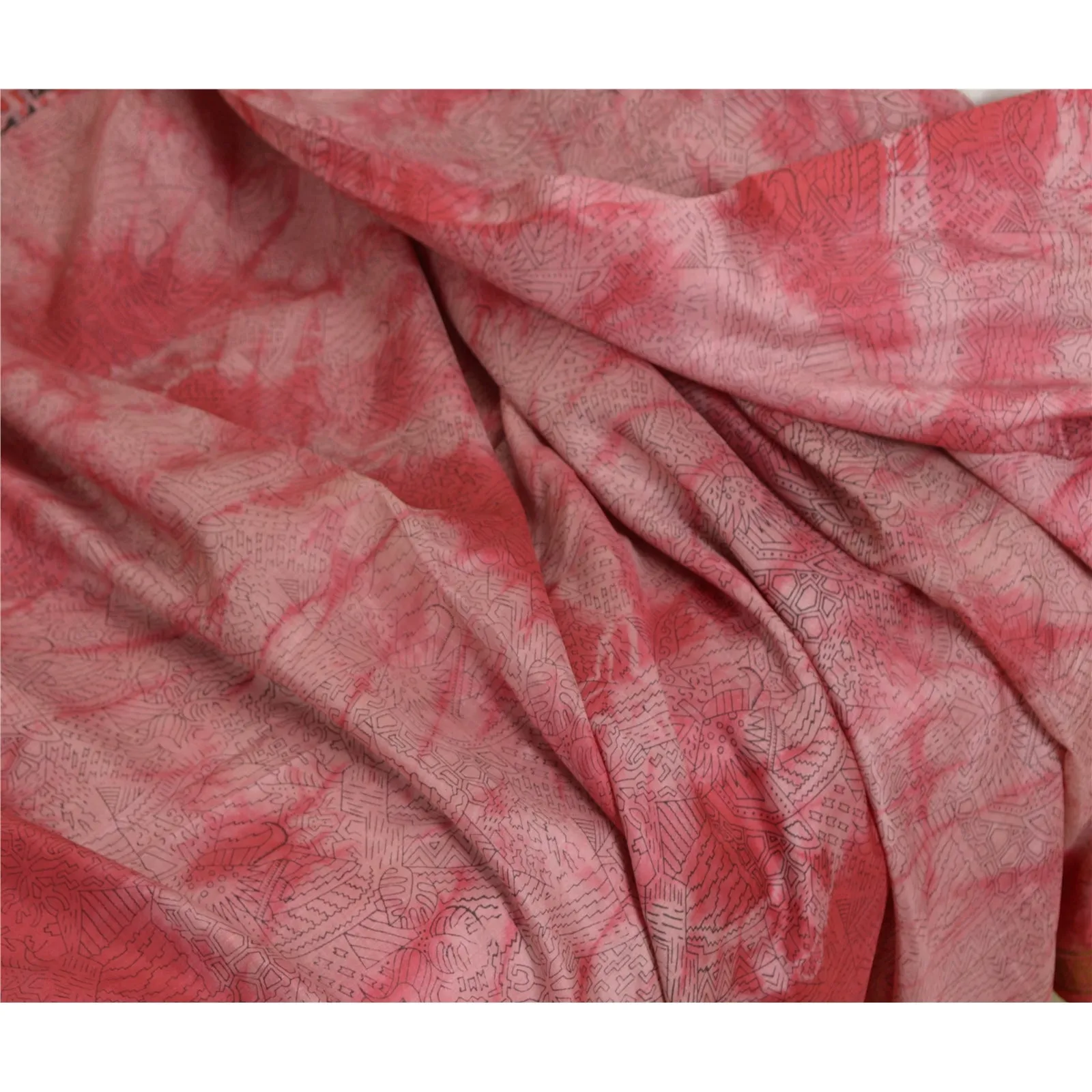 Sanskriti Vintage Sarees Red TieDye Printed Pure Silk Sari Soft 5yd Craft Fabric