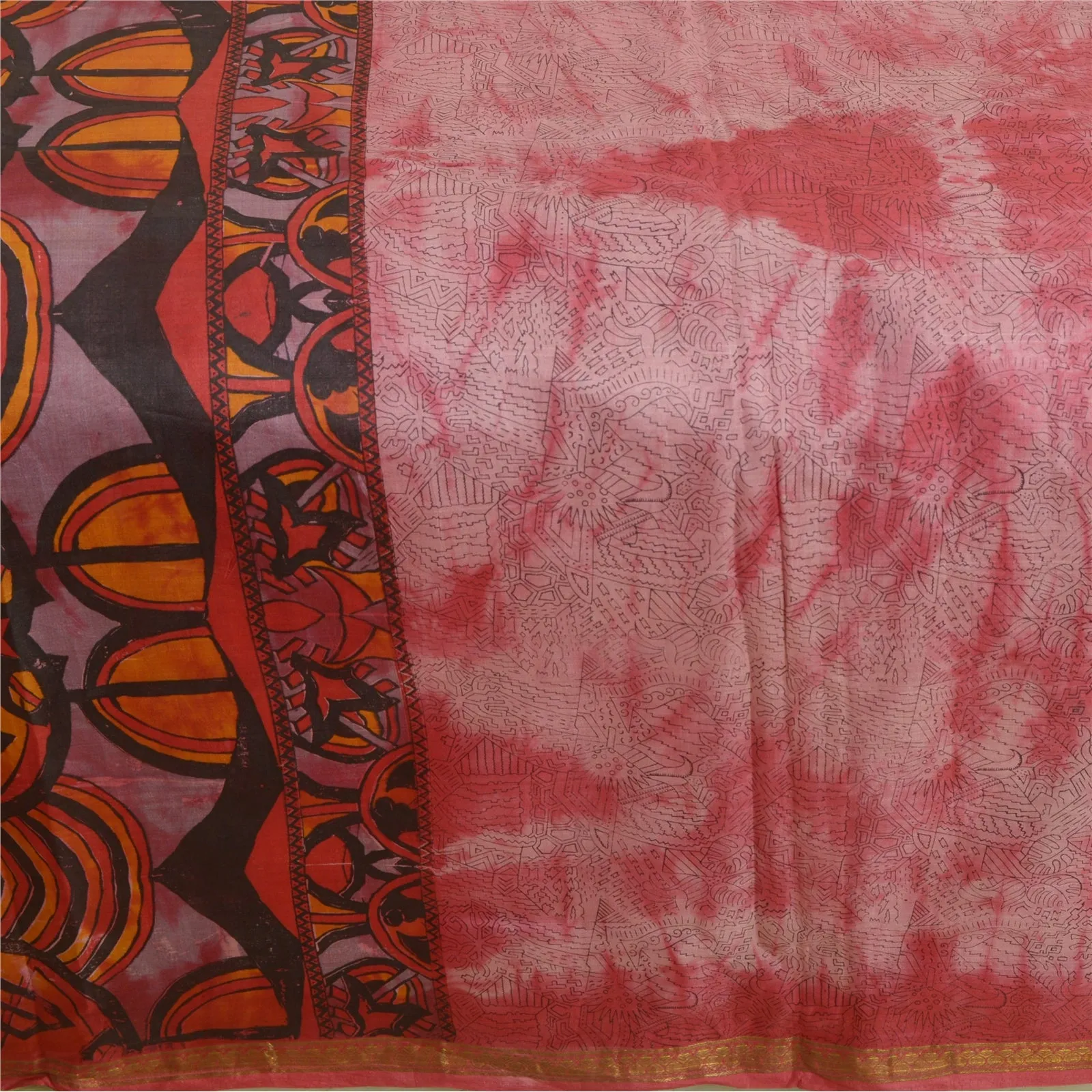 Sanskriti Vintage Sarees Red TieDye Printed Pure Silk Sari Soft 5yd Craft Fabric