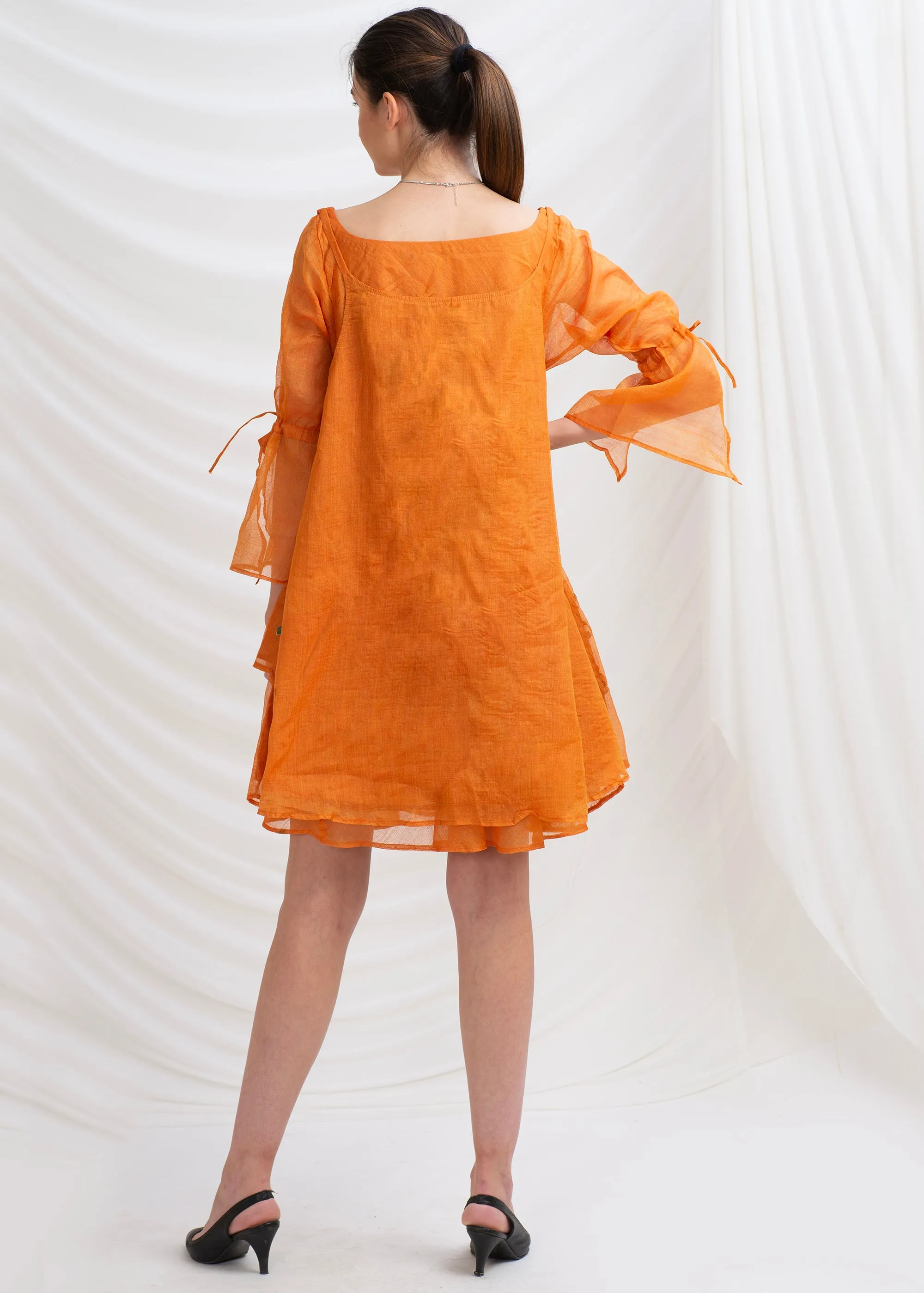 Sanskriti Vintage Tunic Dress with Jacket, Pure Tussar Silk Upcycled Sari, Free Size