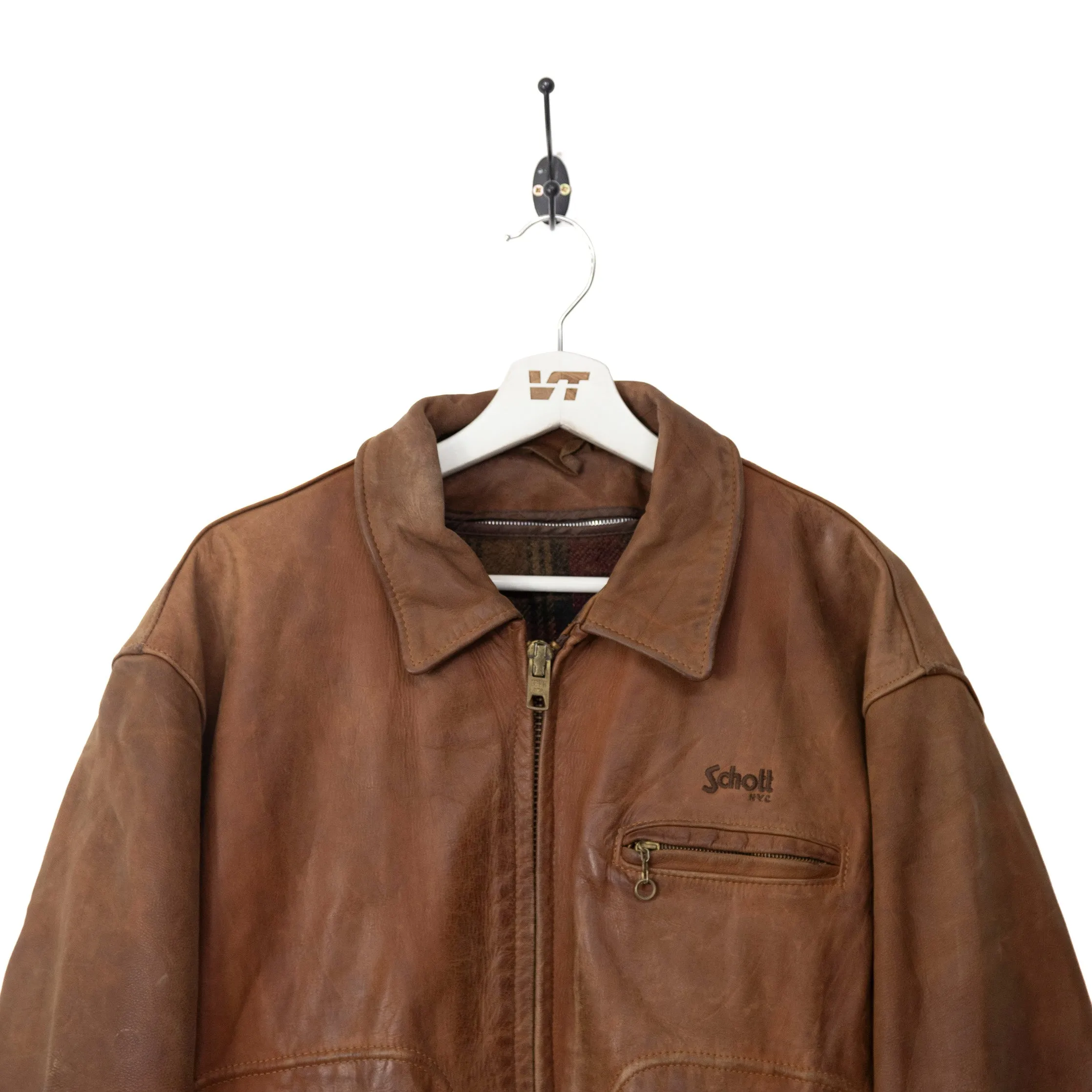 Schott Tan Leather Wide Cut Jacket