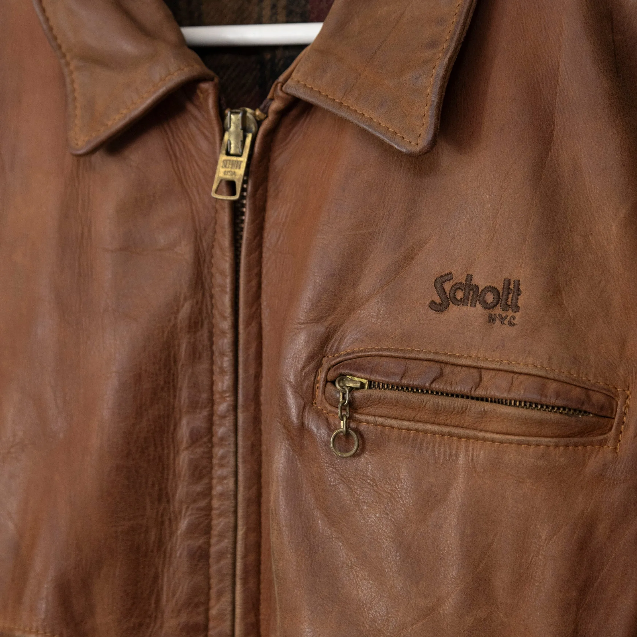 Schott Tan Leather Wide Cut Jacket