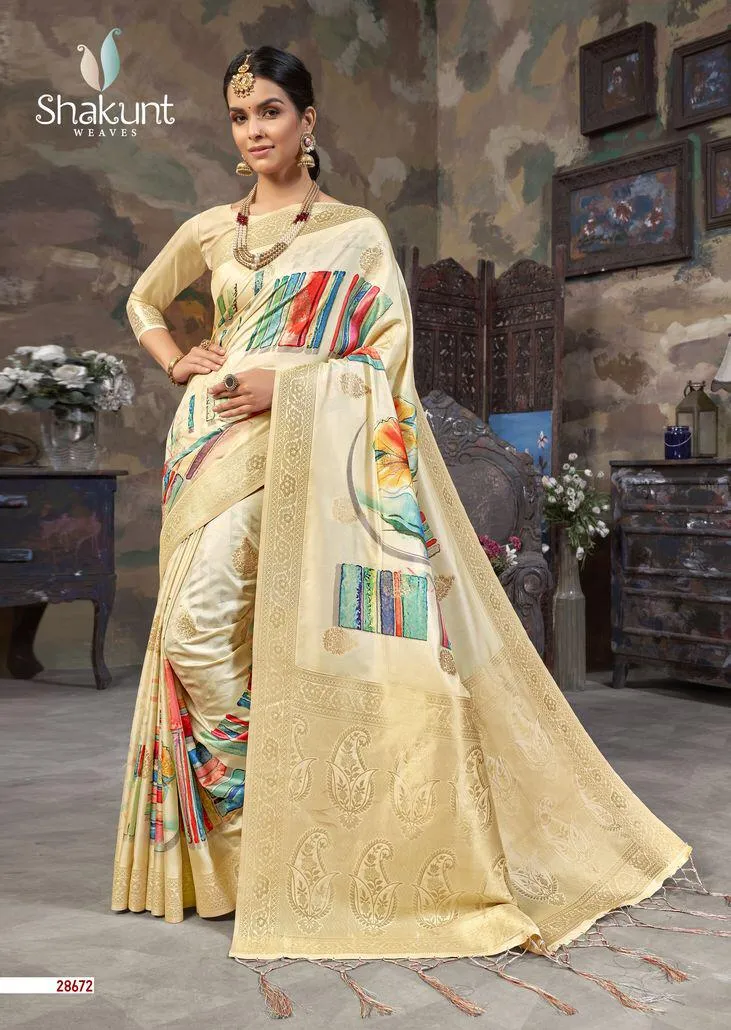 Shakunt Sarees Presents Smaran Silk Printed Fancy Designer Sarees