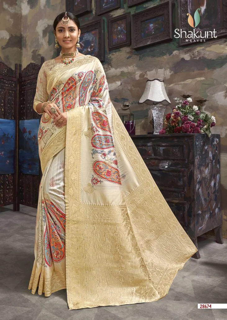 Shakunt Sarees Presents Smaran Silk Printed Fancy Designer Sarees